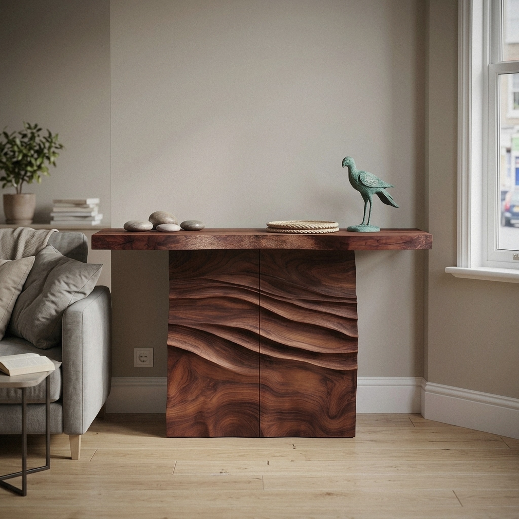 Contemporary Carved Entry Table for Modern Living Space