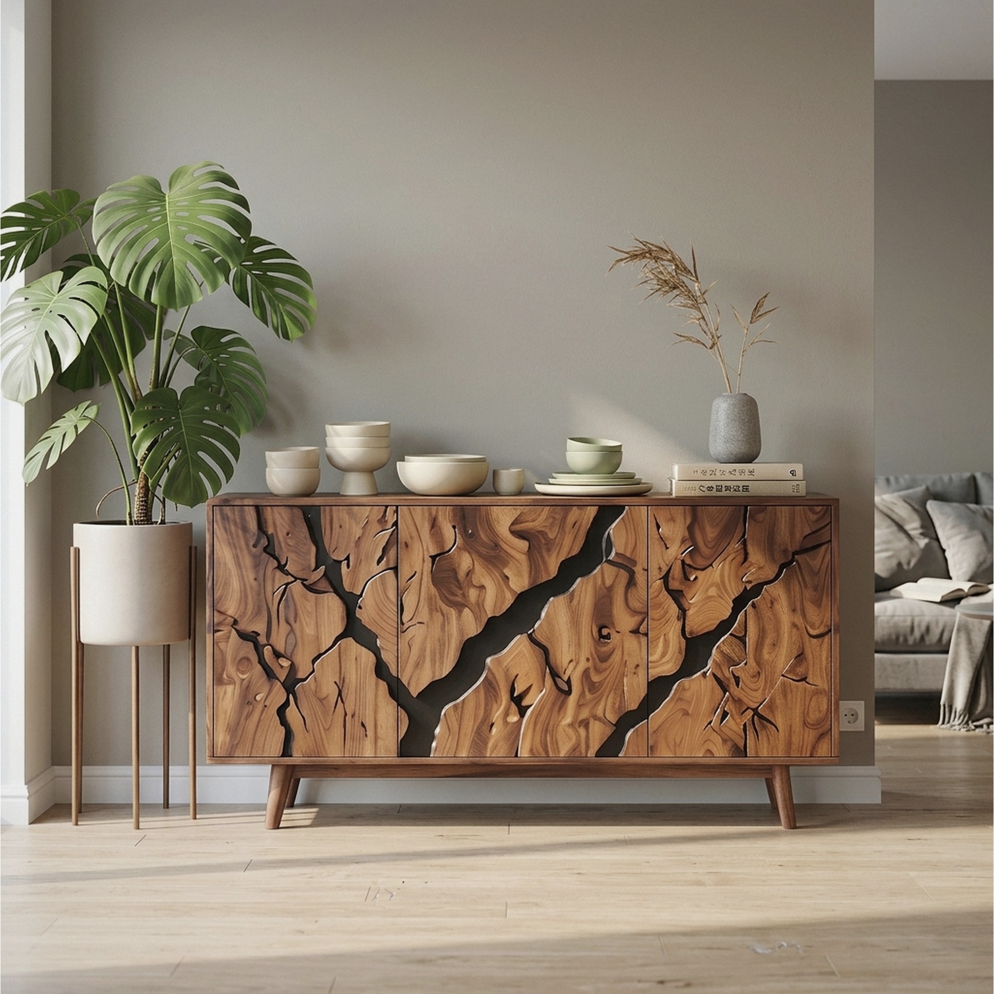 Contemporary Carved Sideboard Cabinet Entryway