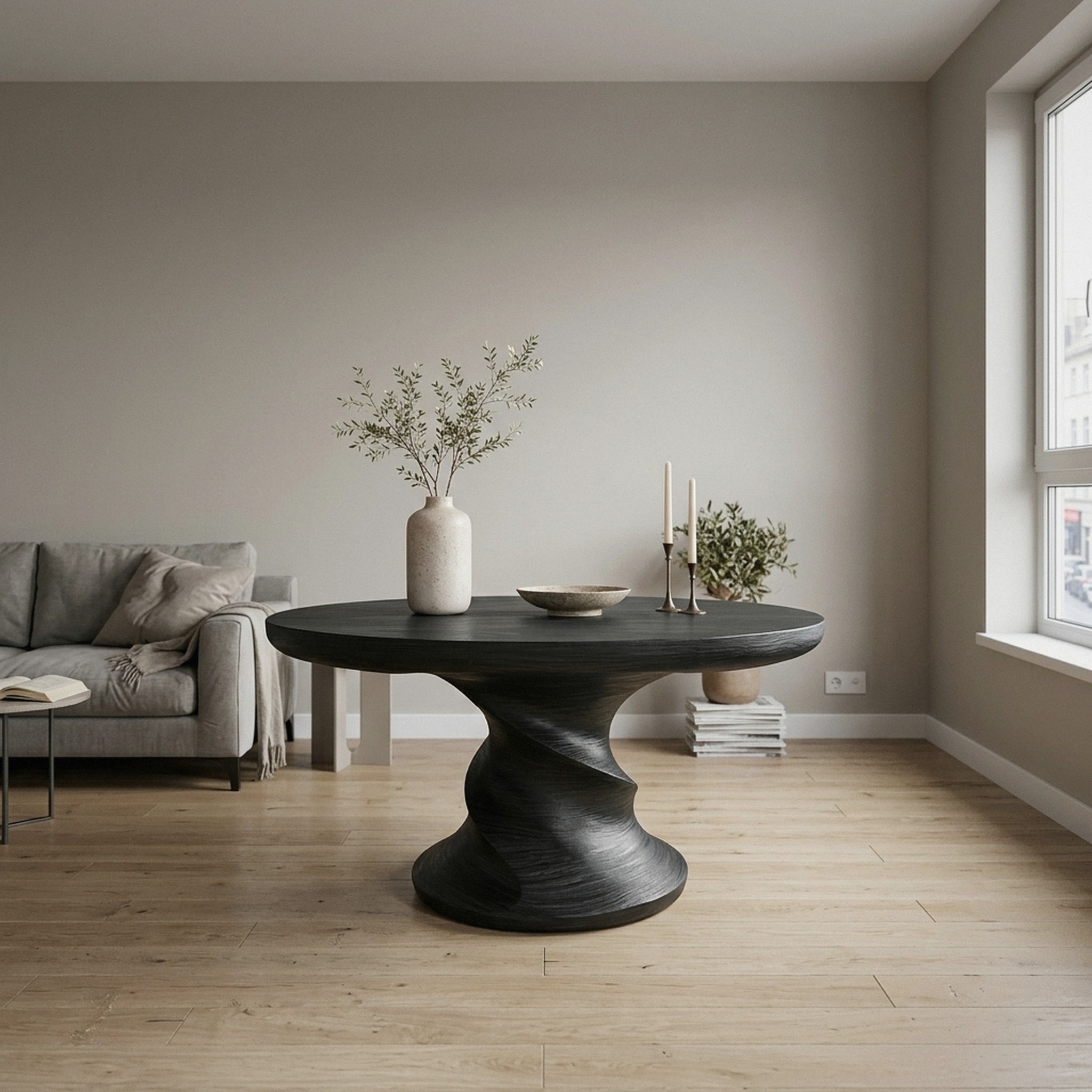 Contemporary Center Table with Flowing Curved Design for Foyer and Hallway