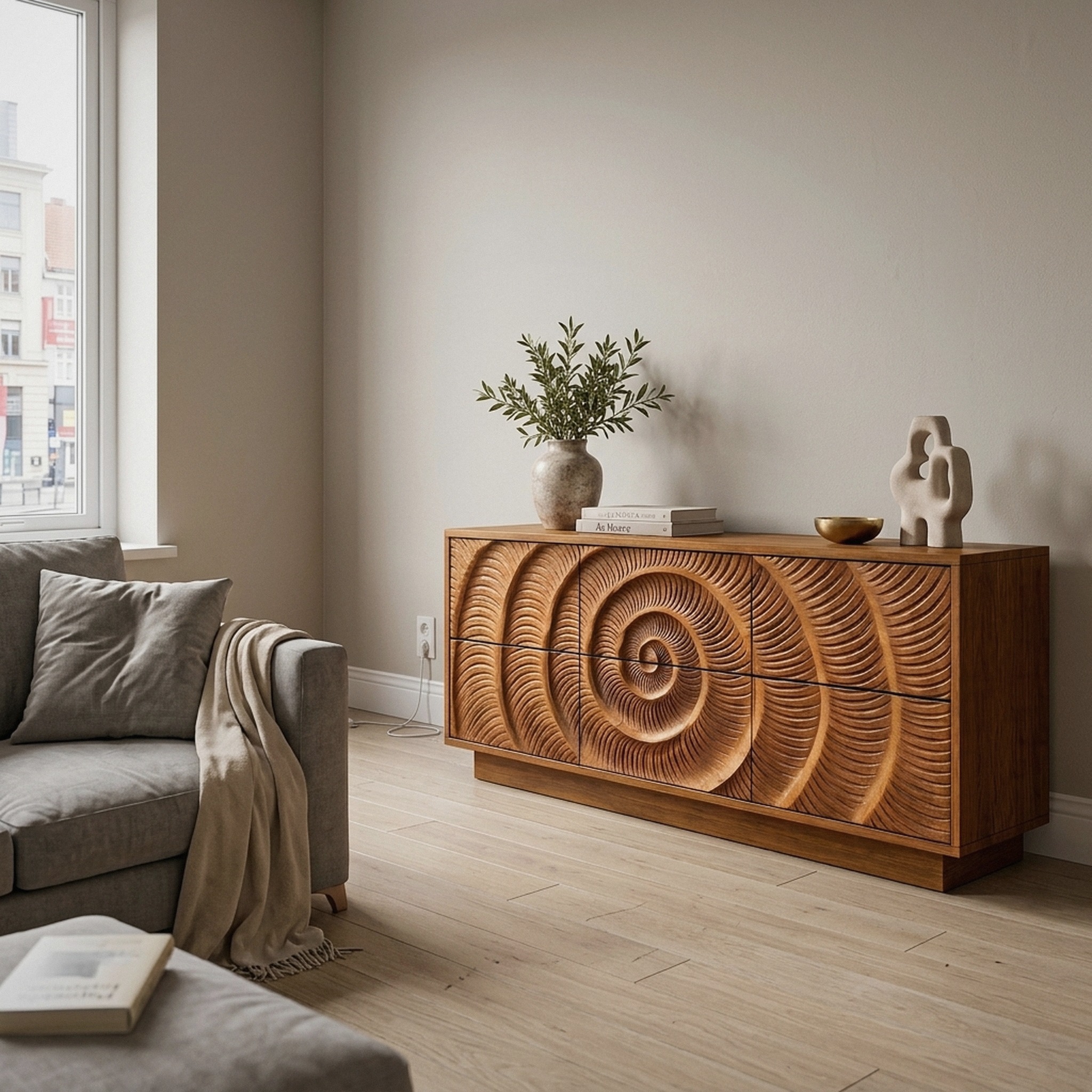 Contemporary Chest Dresser with Layered Circle Pattern for Bedroom