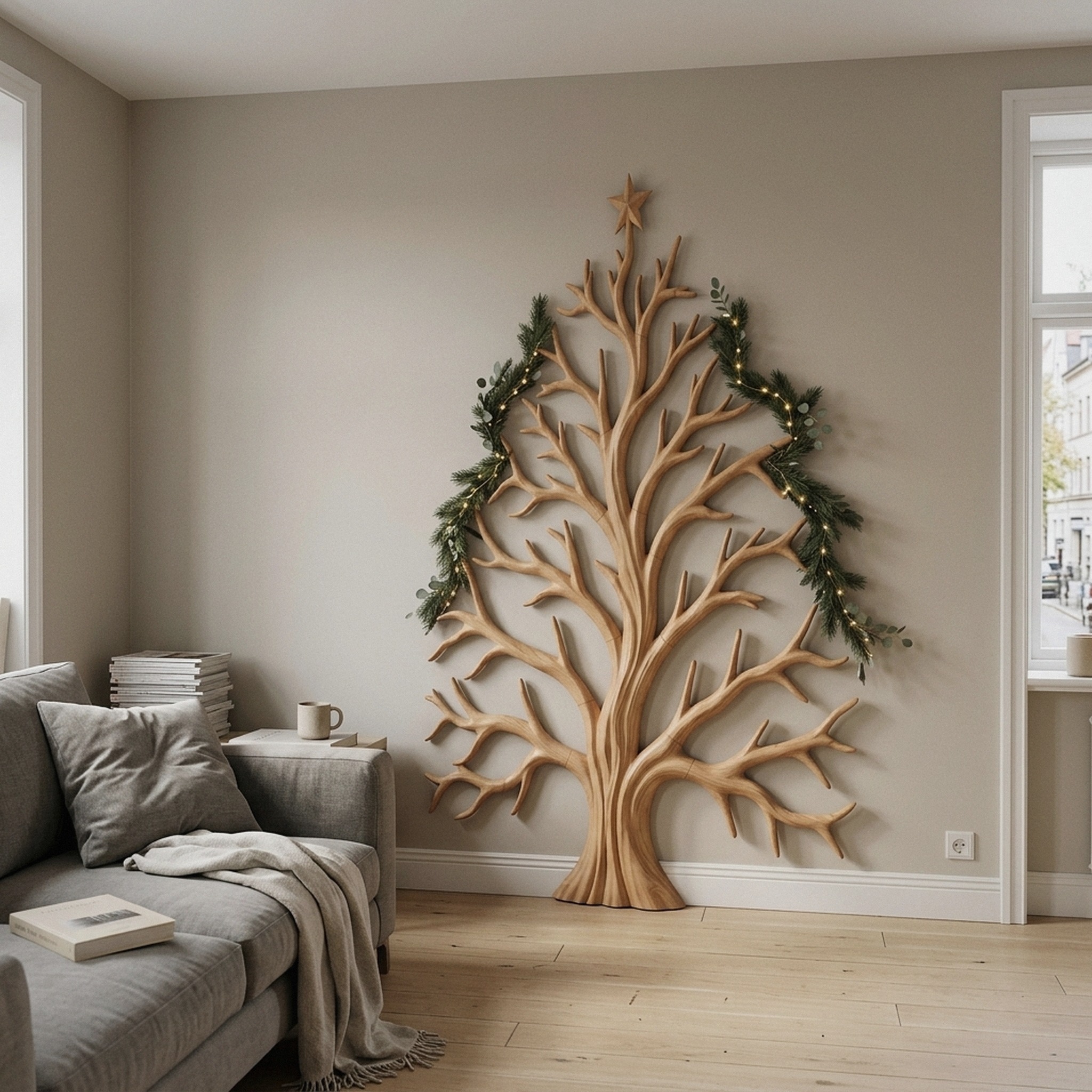 Contemporary Christmas Wall Decor with Artistic Tree Silhouette for Hallway
