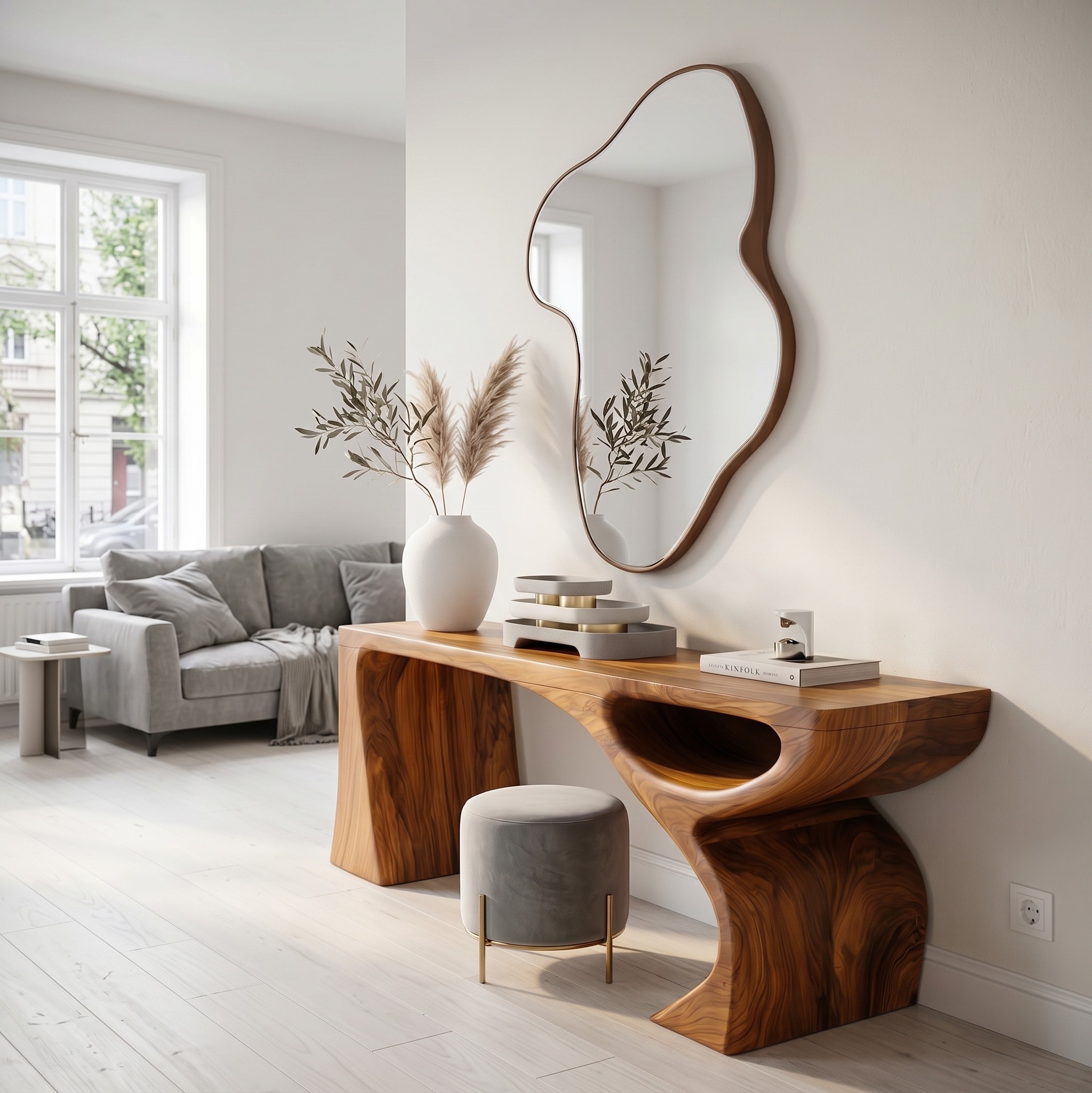 Contemporary Console Table, Fluid Open Structure Abstract Wood Entryway Table for Foyer & Living Room