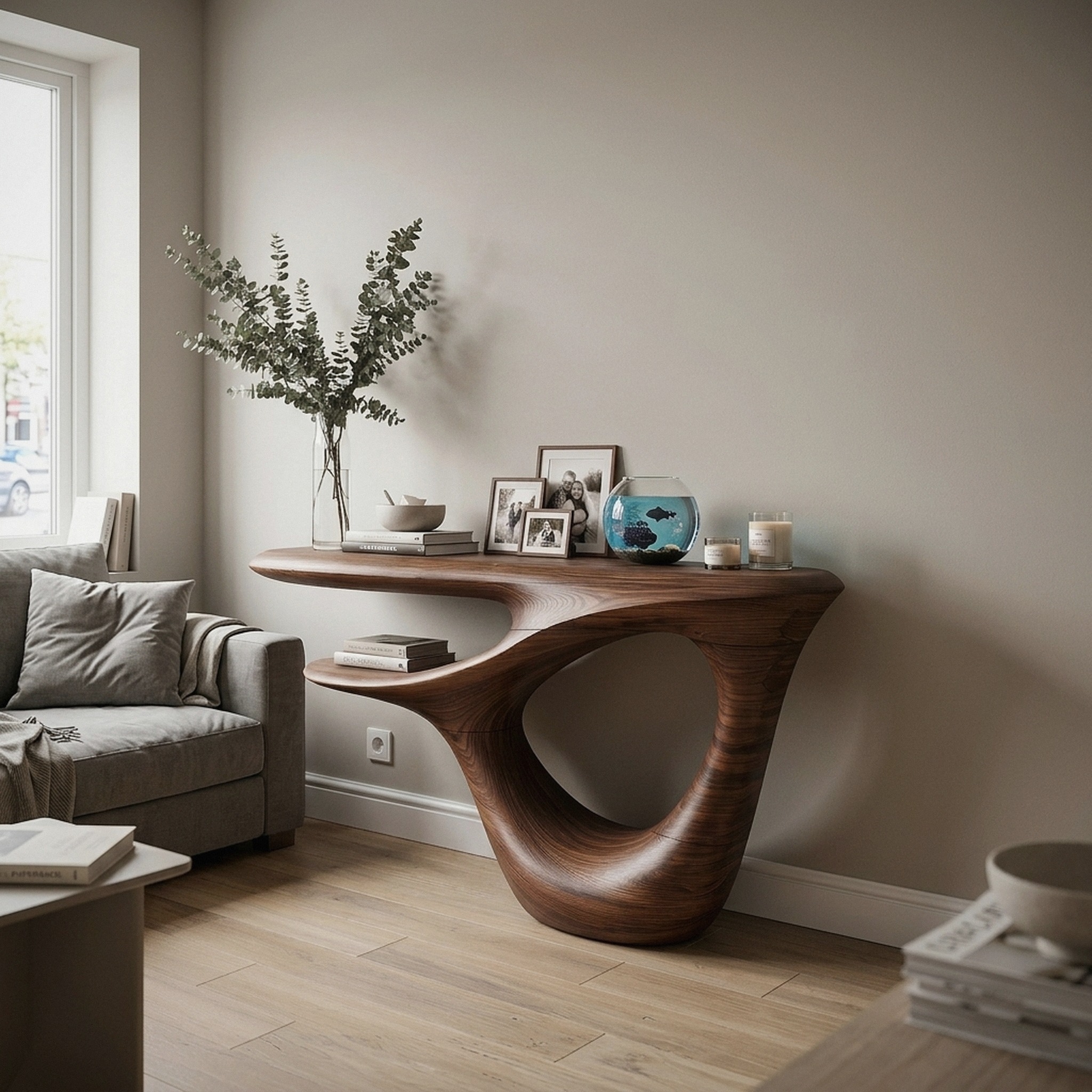 Contemporary Console Table with Artistic Open Frame Base for Foyer and Hallway