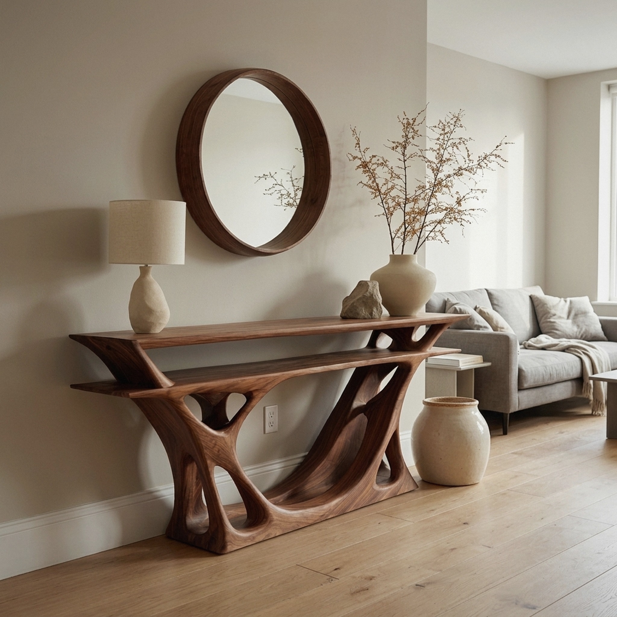 Contemporary Console Table with Sculptural Form for Entryway
