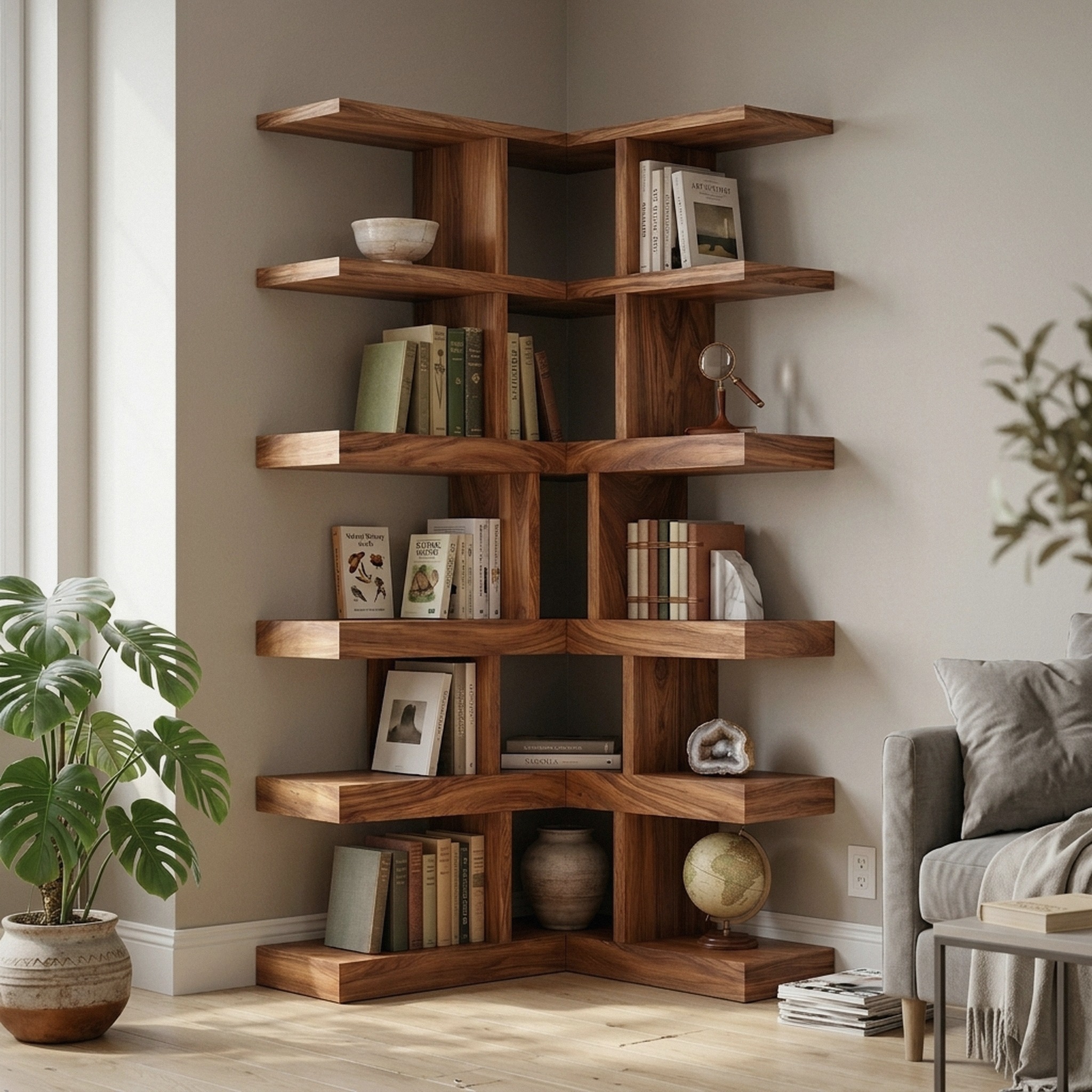 Contemporary Corner Bookcase for Modern Living Room