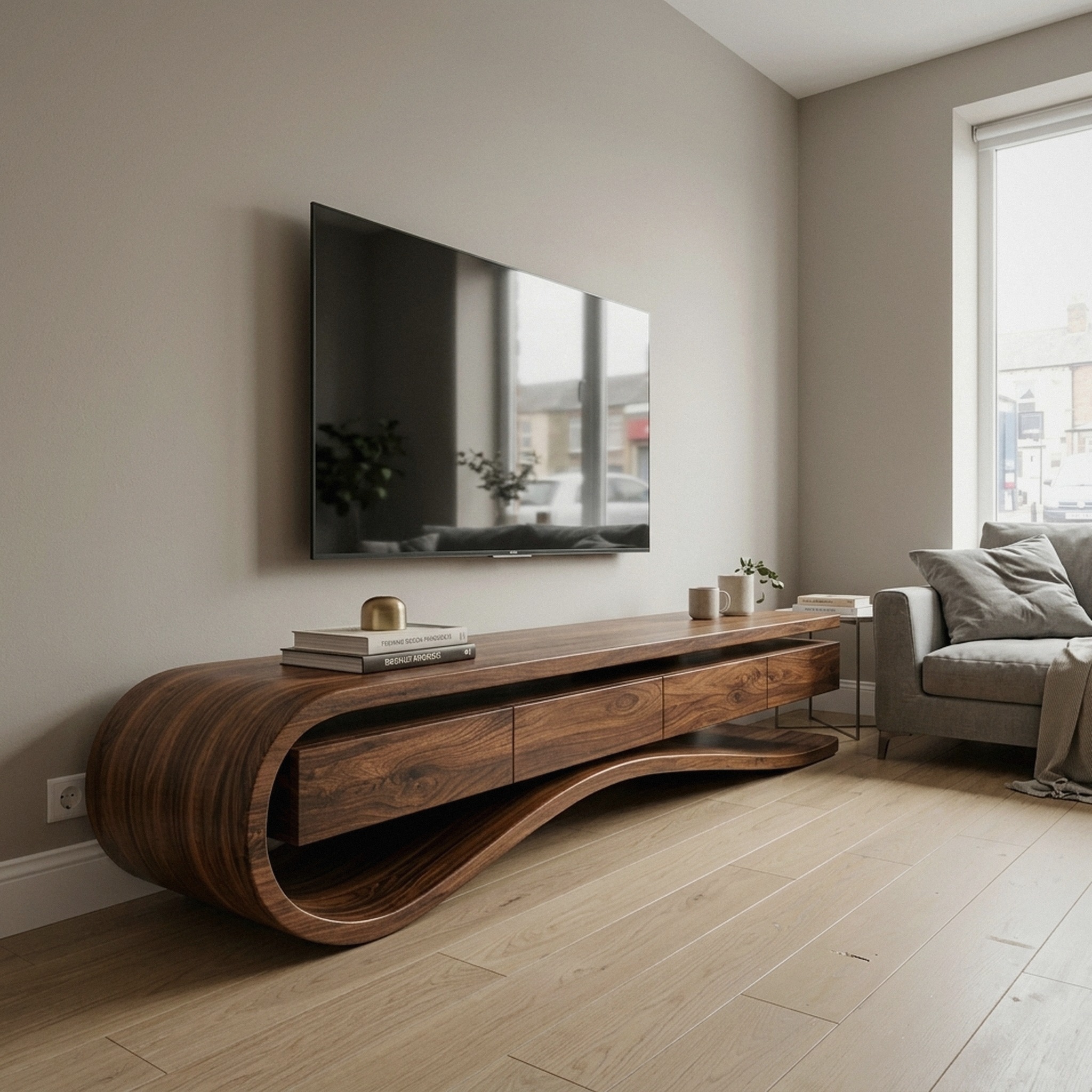 Contemporary Curved Rounded TV Console for Designer Living Room