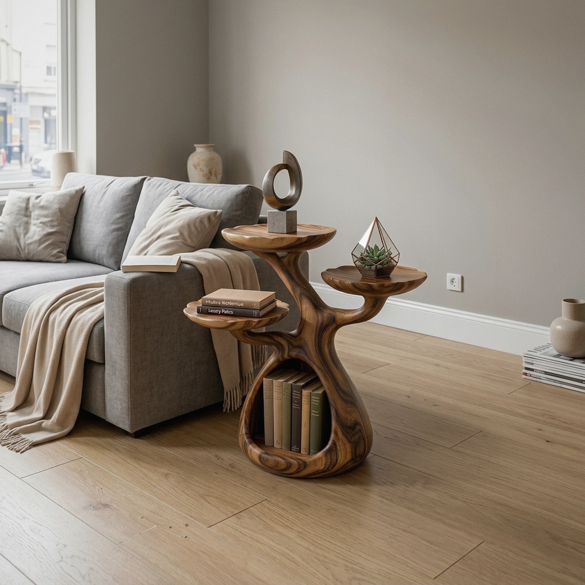 Contemporary Display Shelf Side Table Fireplace Lounge