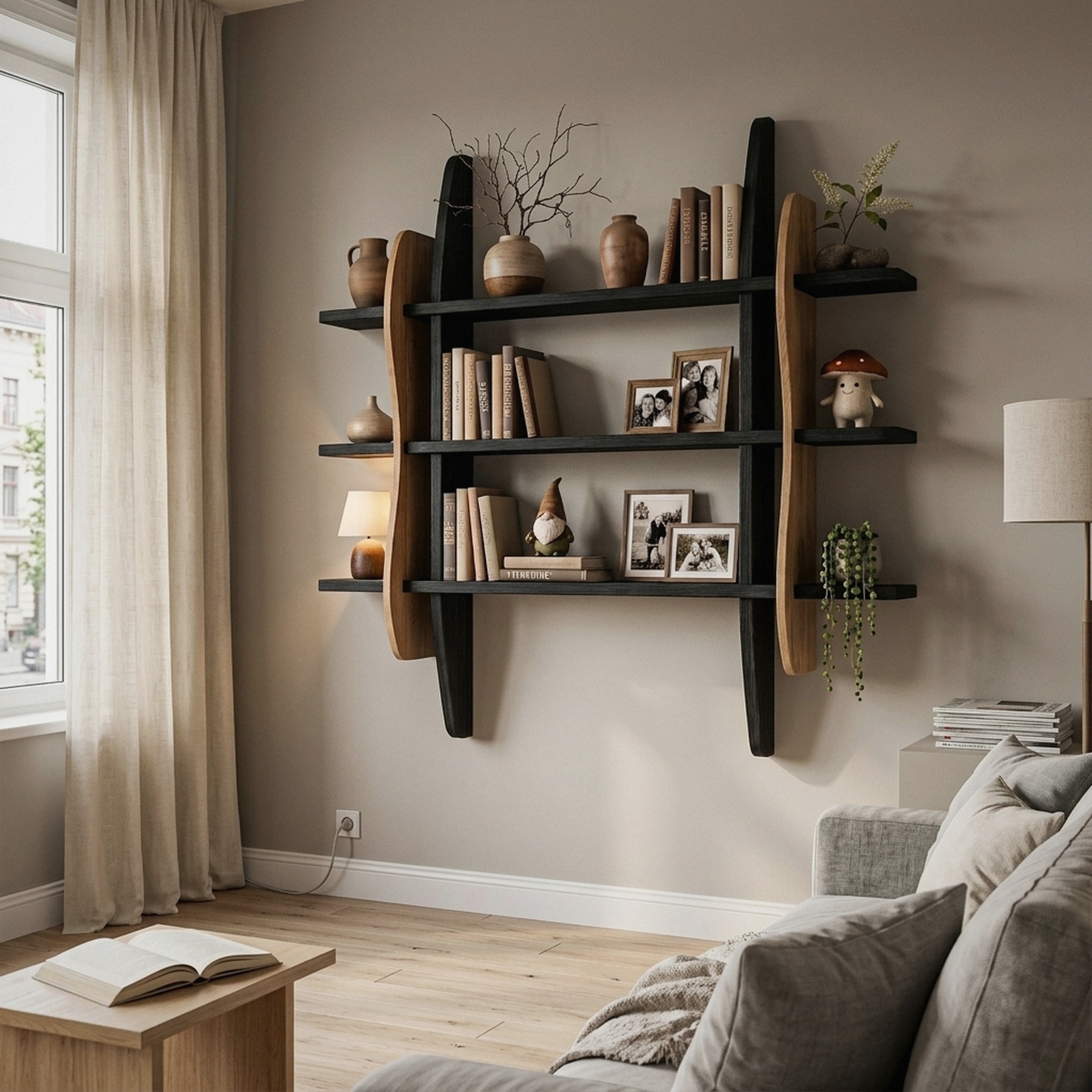 Contemporary Display Shelf with Sculptural Frame Design for Living Room