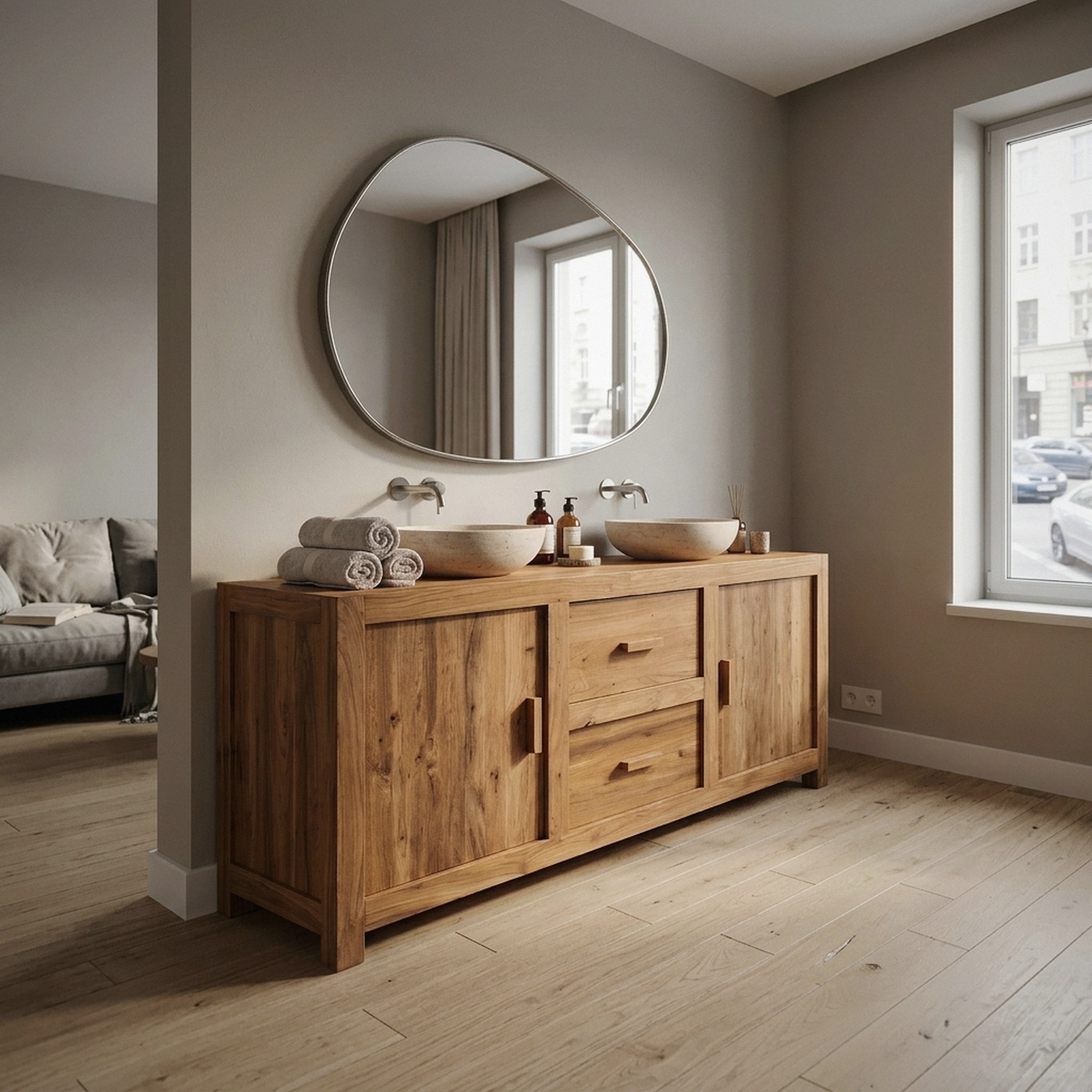 Contemporary Double Bathroom Vanity with Cabinet and Drawer Storage for Bathroom