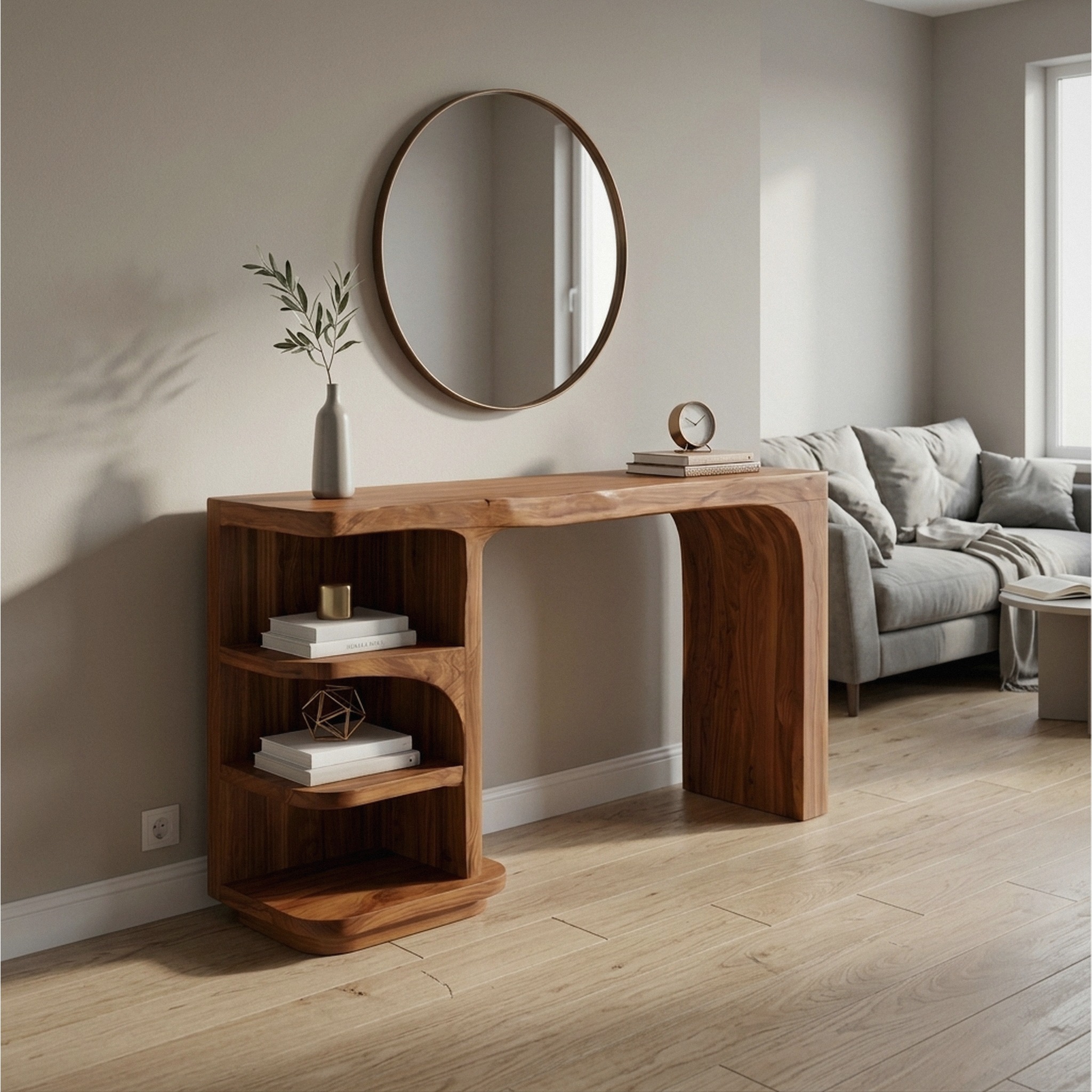 Contemporary Dressing Table with Waterfall Wood Structure for Bedroom