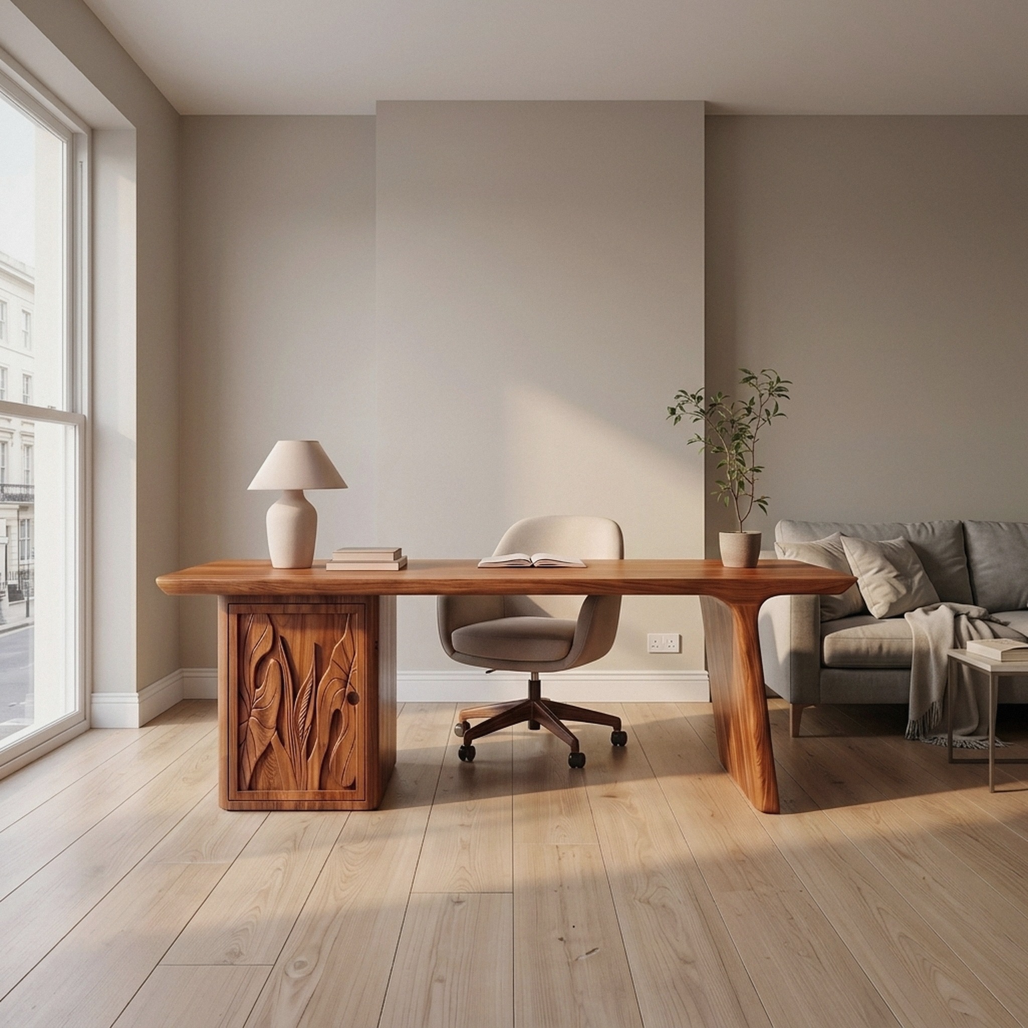 Contemporary Executive Desk with Side Storage Cabinet for Home Office