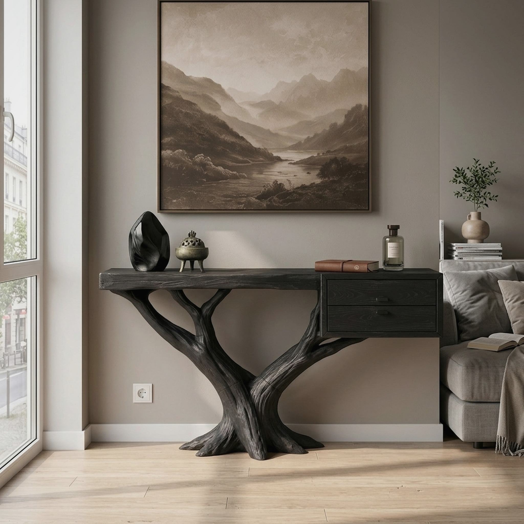 Contemporary Floating Tree Console Table Modern Hallway