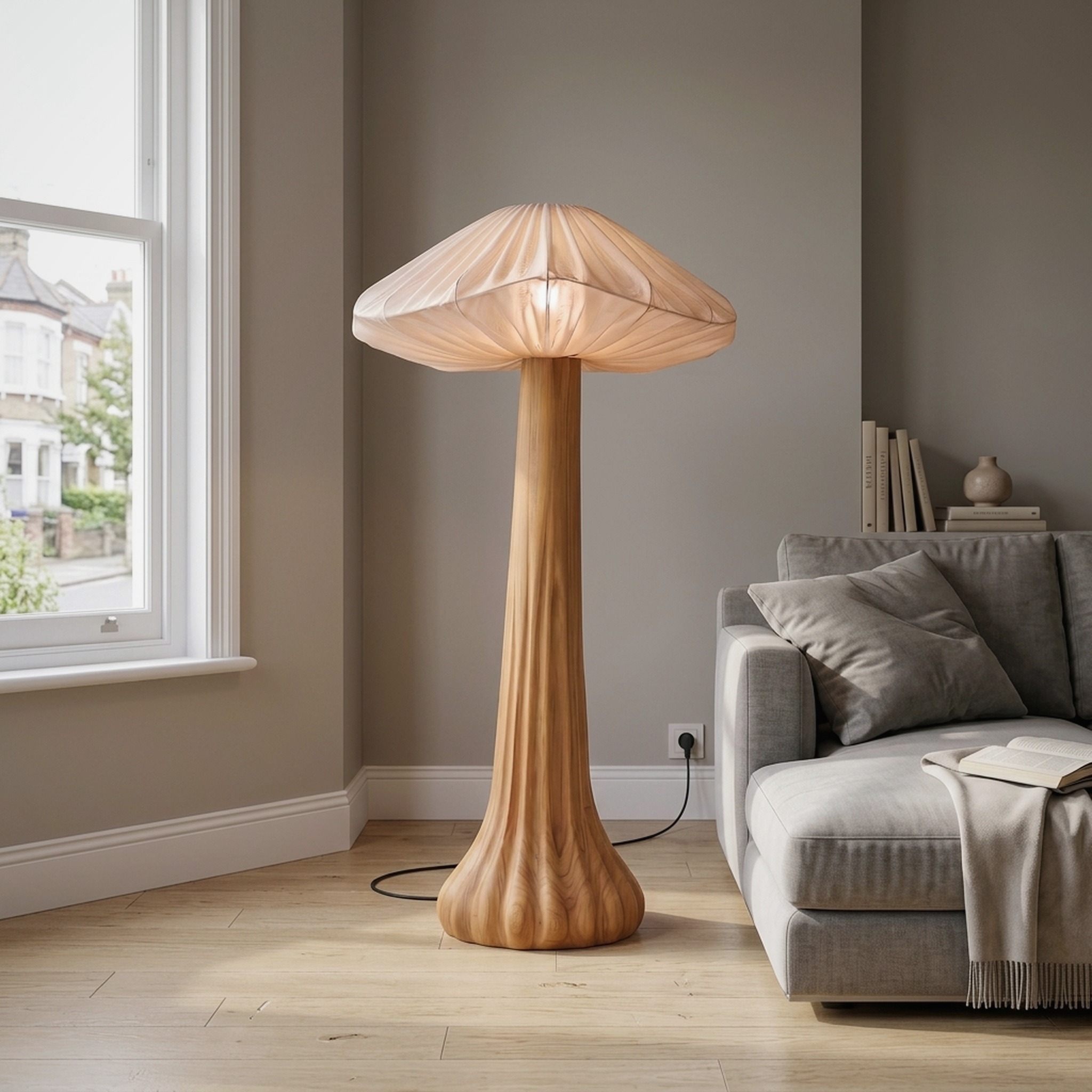 Contemporary Floor Lamp Organic Mushroom Design Reading Corner