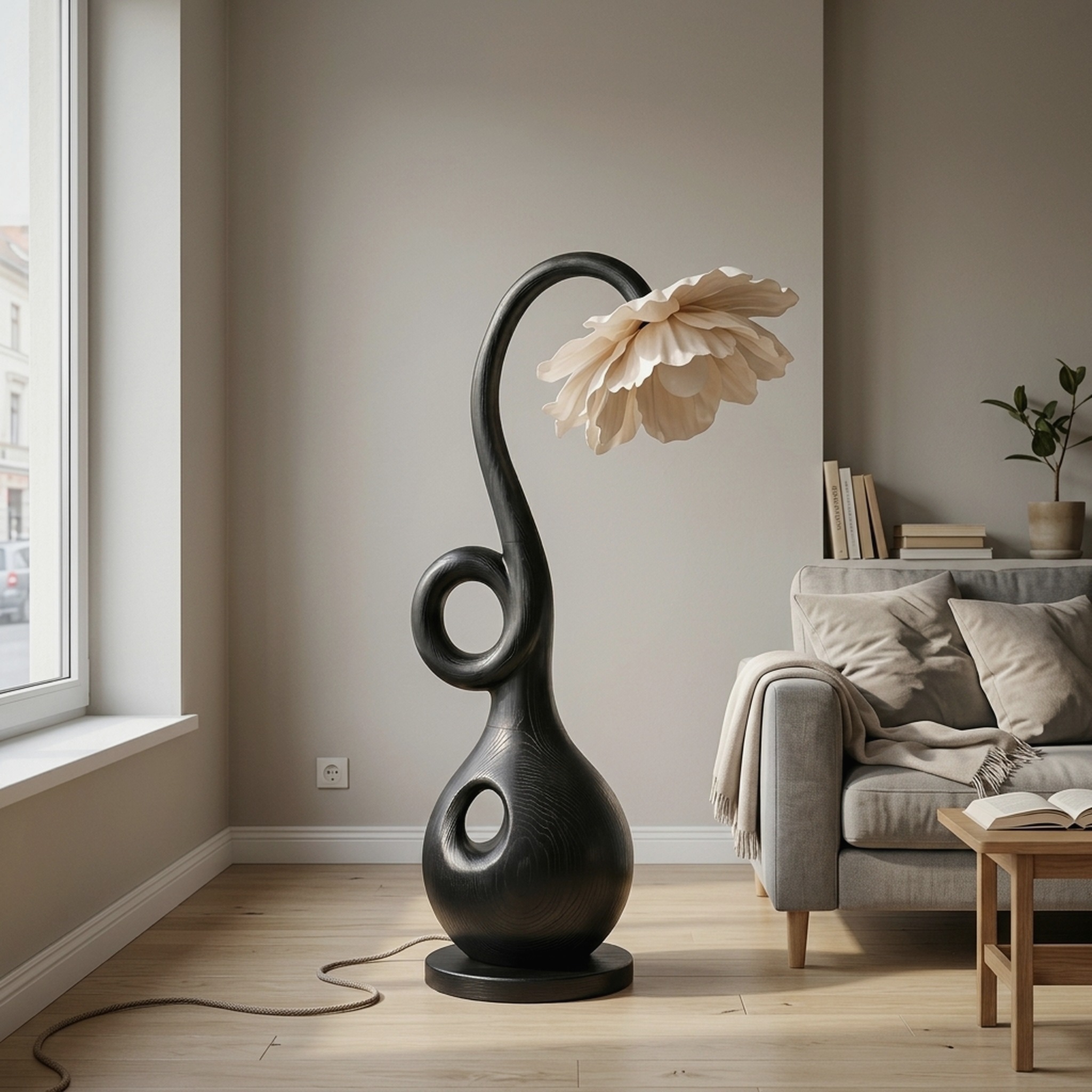 Contemporary Floor Lamp with Organic Sculptural Base and Blooming Flower Design