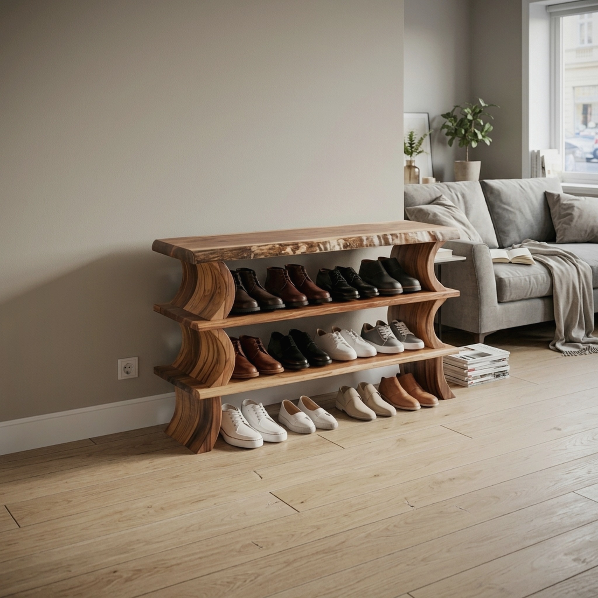 Contemporary Flow Shoe Bench Entryway and Mudroom