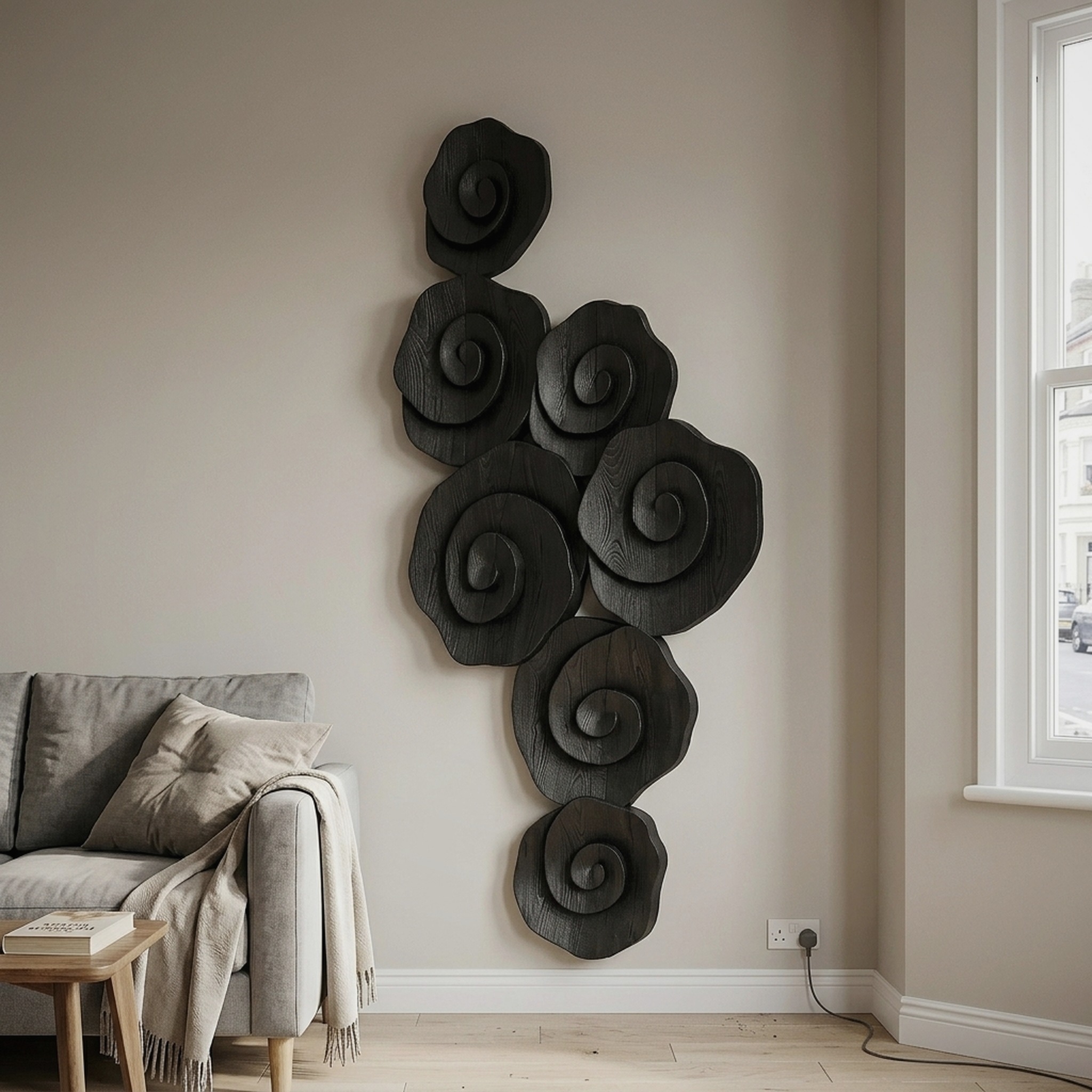 Contemporary Flower Wall Art with Sculptural Spiral Form for Entryway
