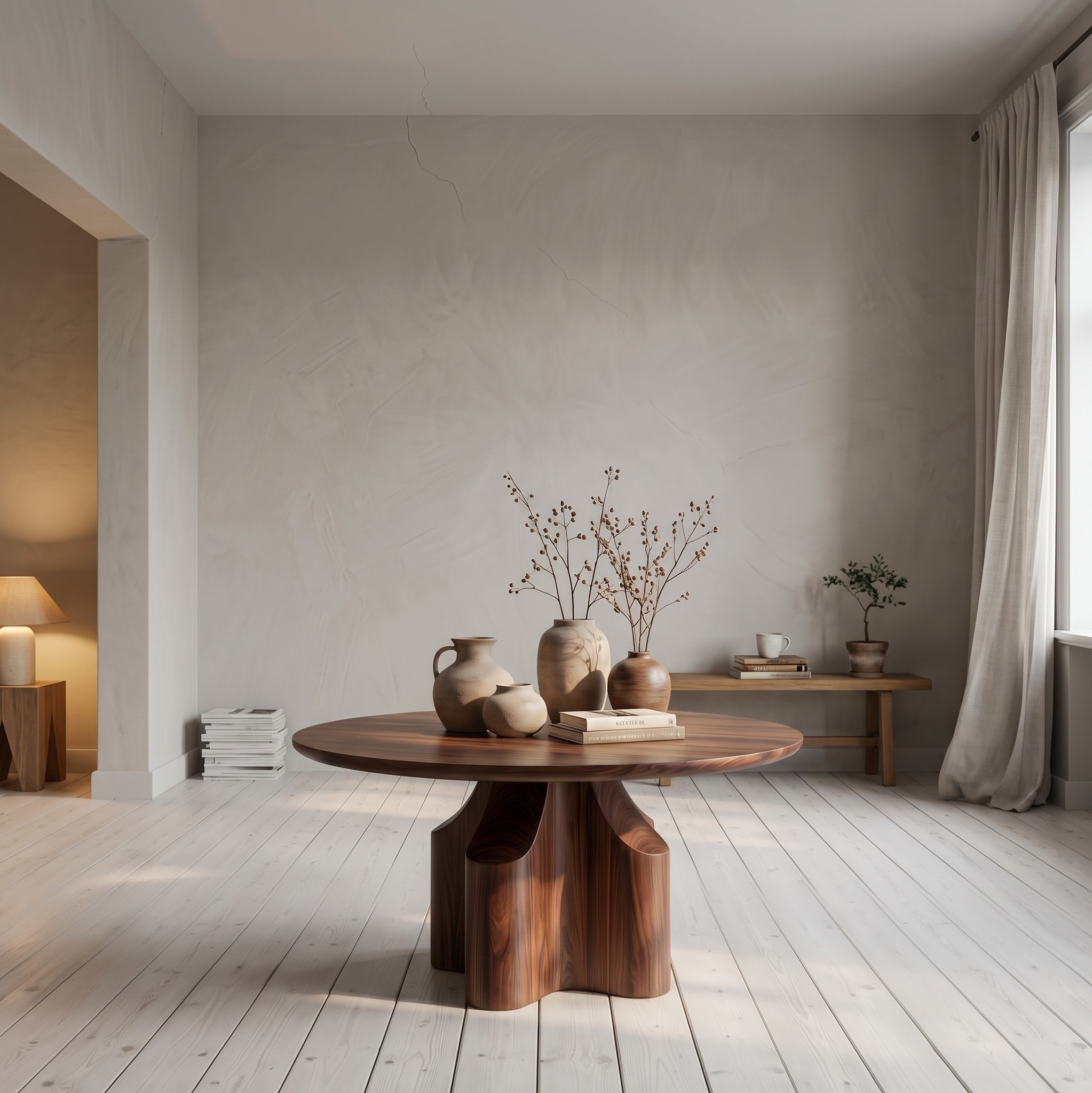Contemporary Foyer Table, Sculptural Solid Wood Pedestal Entryway Console & Hallway Table