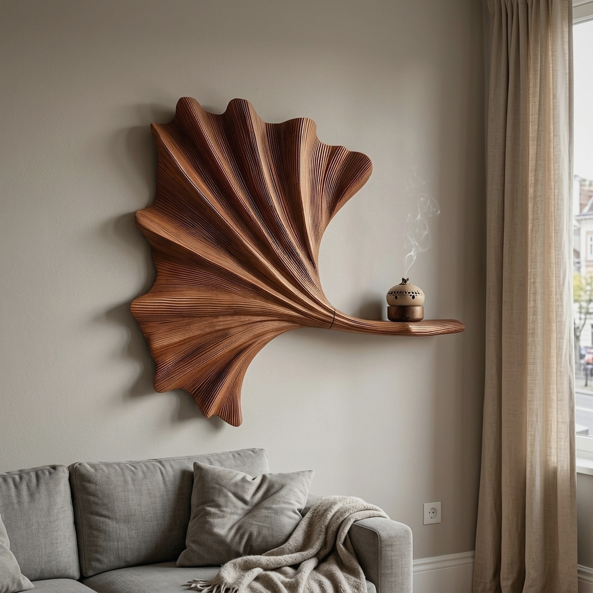 Contemporary Ginkgo Leaf Wall Shelf for Interior