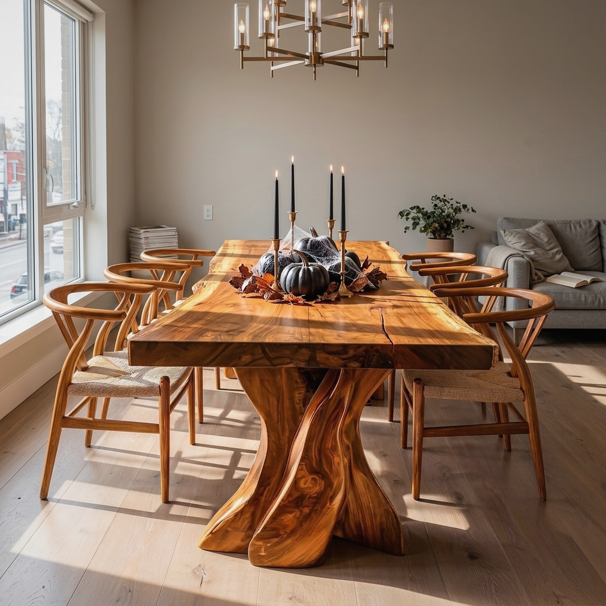 Contemporary Halloween Dining Table with Artistic Tree Form Base for Dining Room