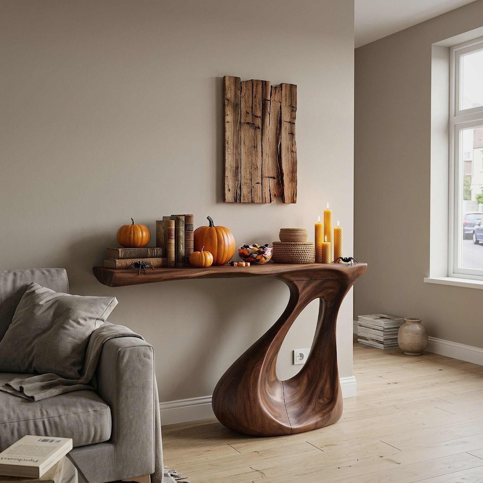 Contemporary Halloween Statement Console Table with Curved Open Base for Living Room