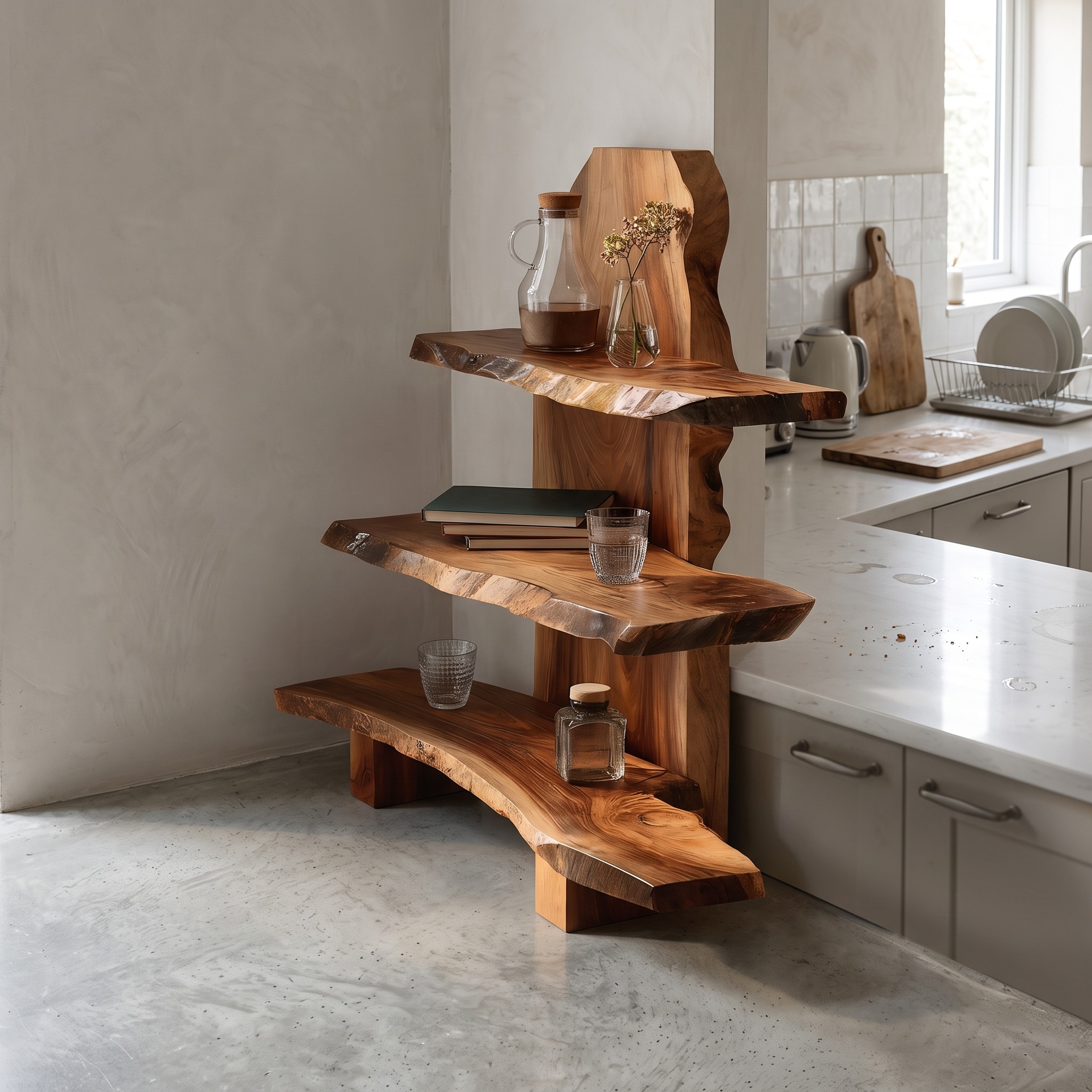 Contemporary Handmade Wooden Spice Shelf, Solid Wood Kitchen Storage & Countertop Display Rack