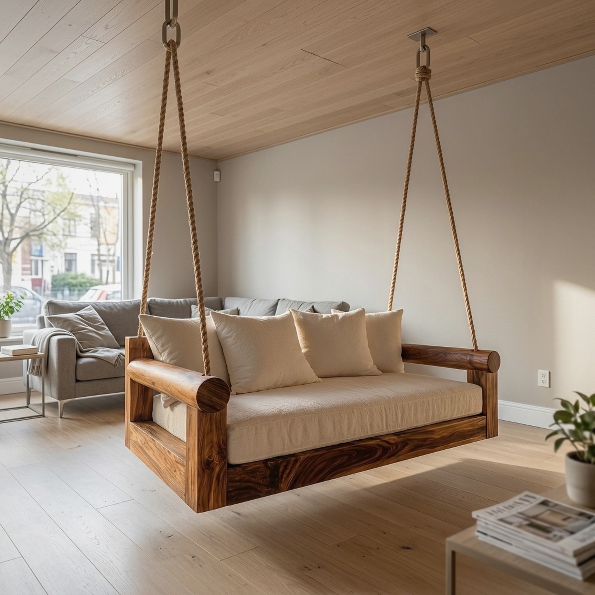 Contemporary Hanging Sofa Swing City View Luxury Apartment