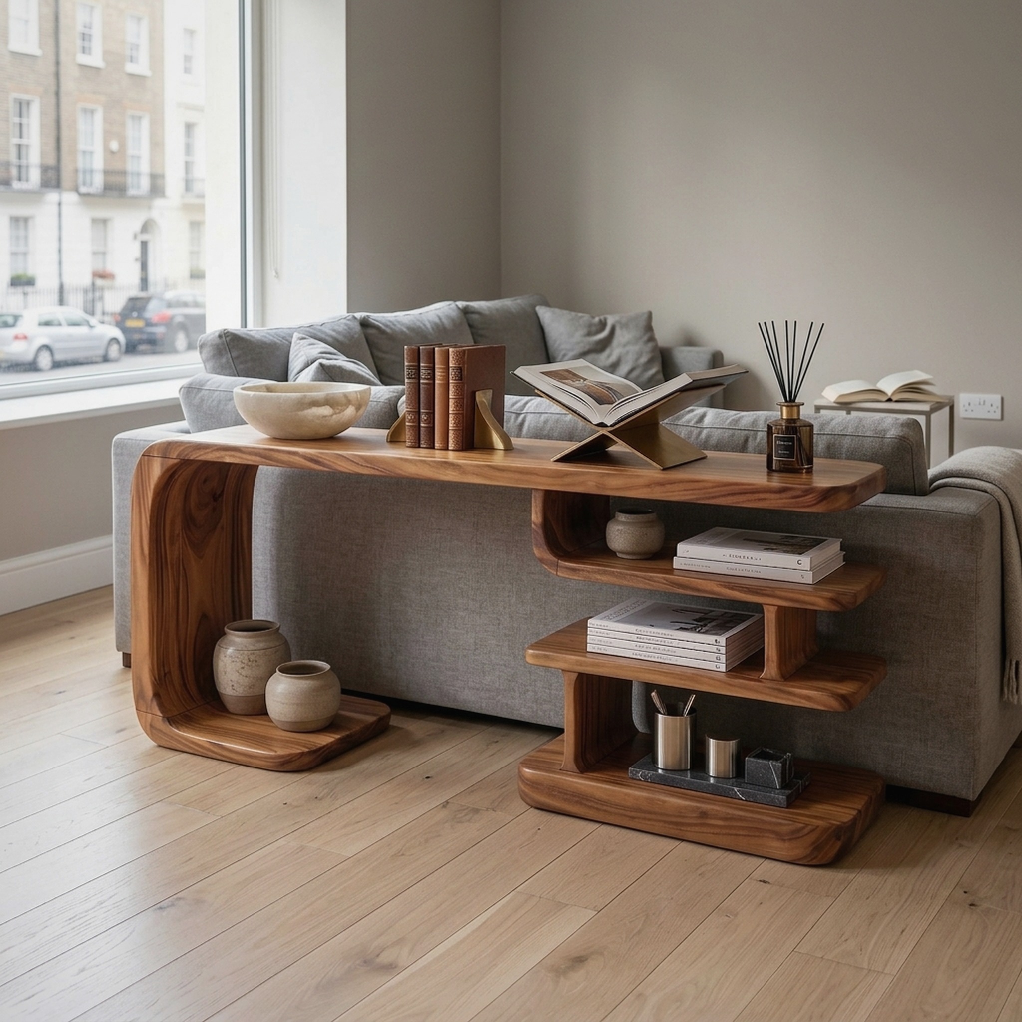 Contemporary Layered Shelf Console for Living Room