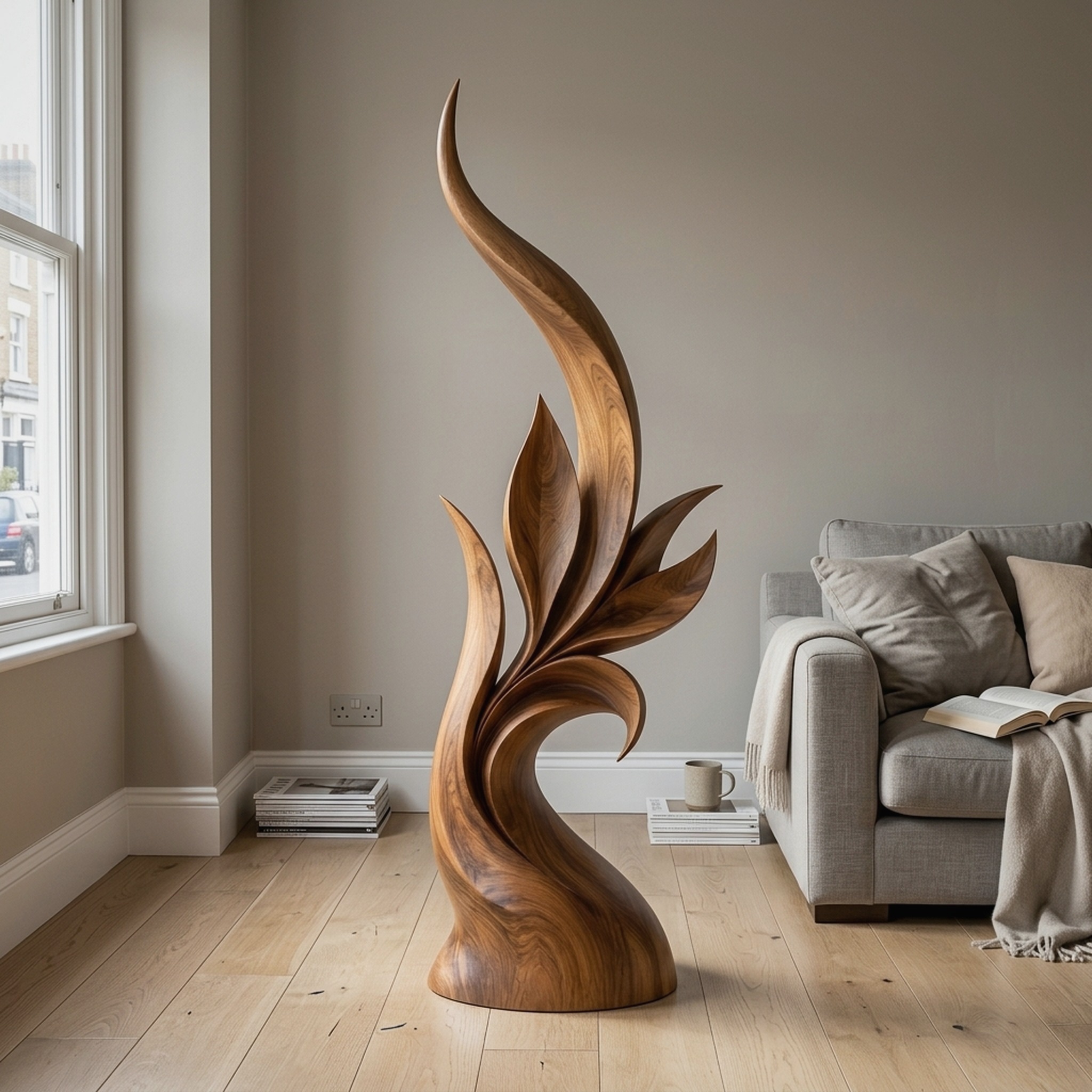 Contemporary Leaf Carved Sculpture Modern Entryway Foyer