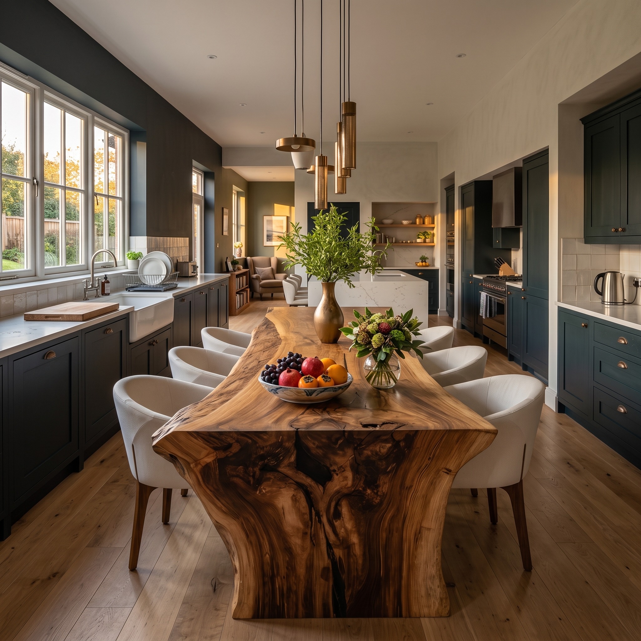 Contemporary Live Edge Dining Table, Rustic Solid Wood Slab Dinner Table for Dining Room & Kitchen