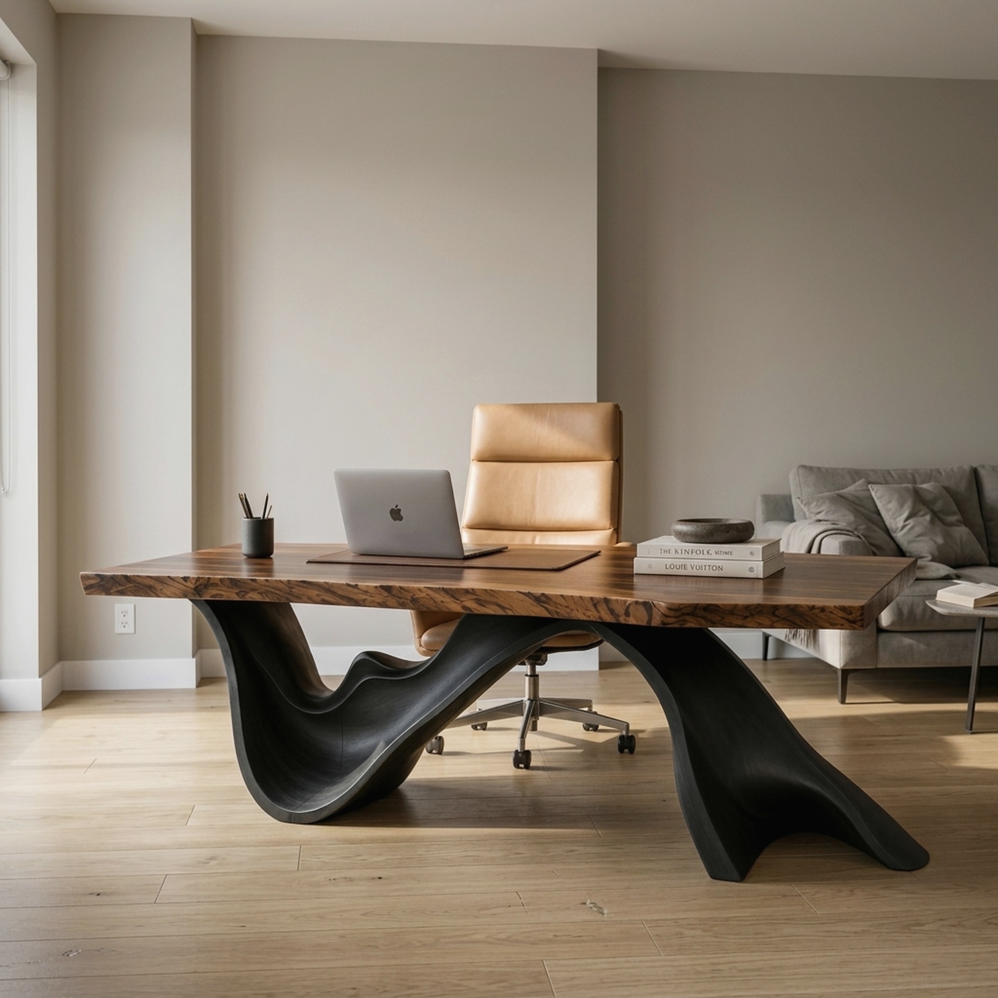 Contemporary Live Edge Sculptural Executive Desk for Home Office