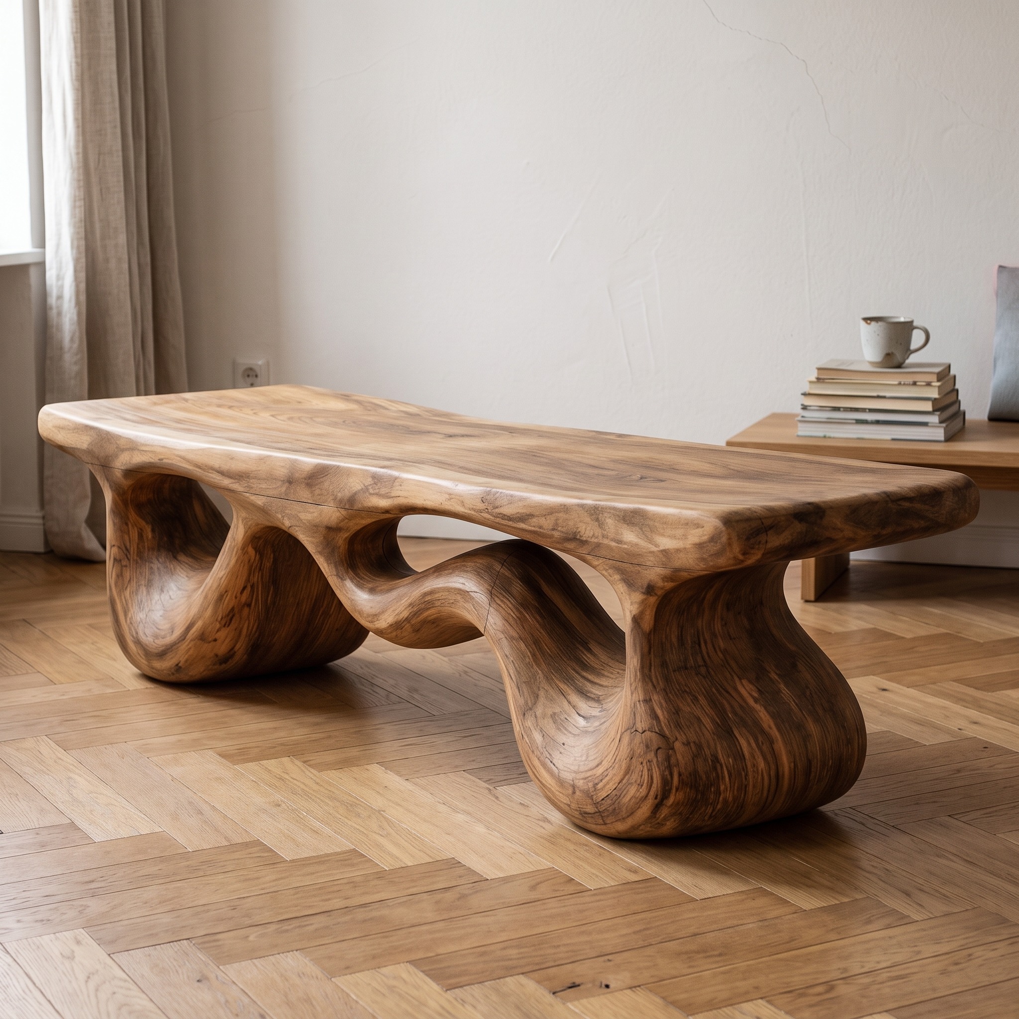 Contemporary Loop Bench, Solid Wood Artistic Curved Base Seating, Modern Entryway Decor Accent Bench