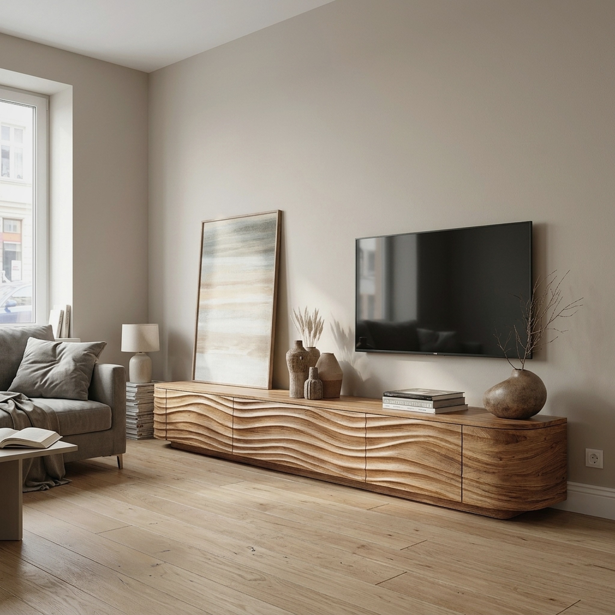 Contemporary Low Wood TV Stand for Media Room