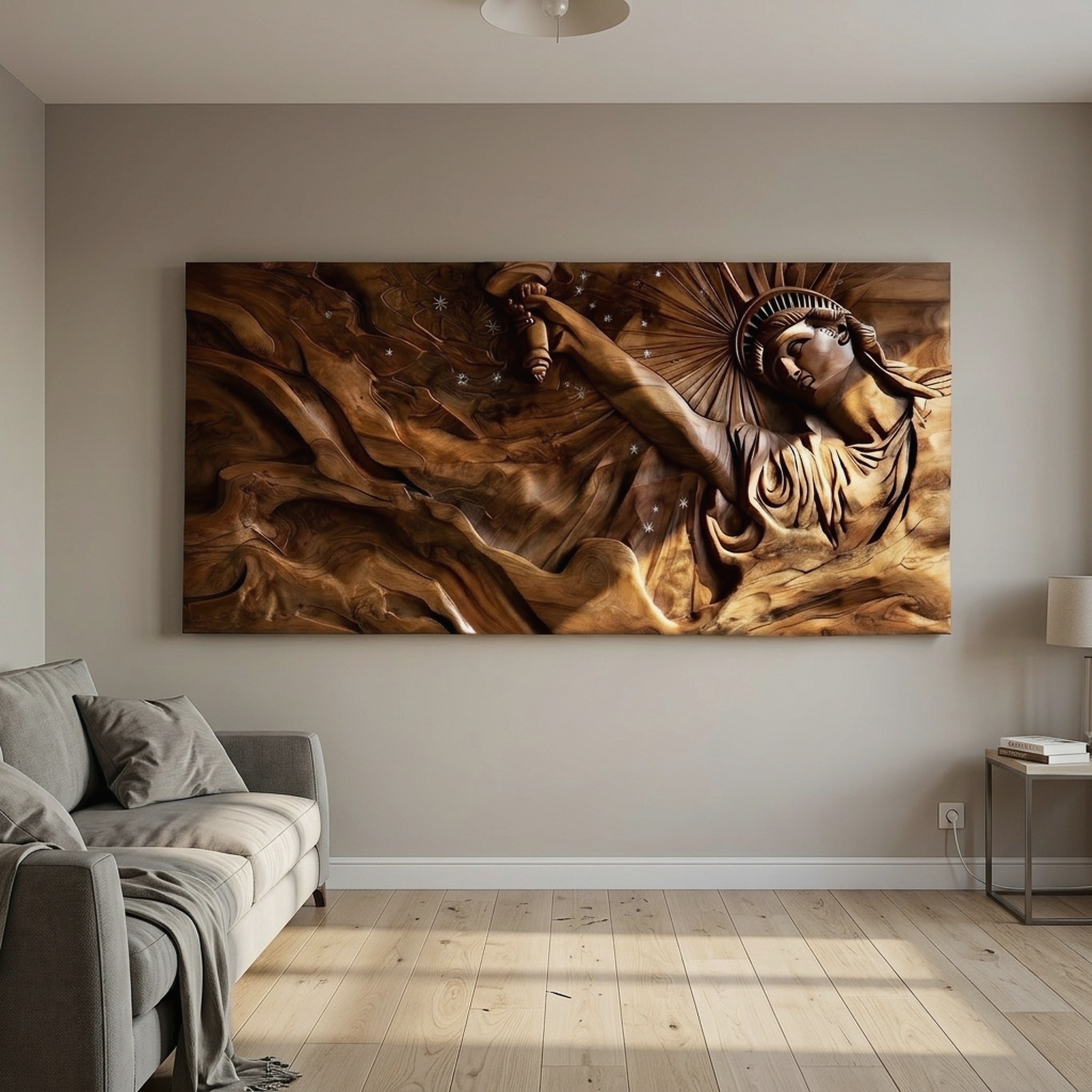 Contemporary Luxe Liberty Wood Wall Art Reception Lobby Interior Design