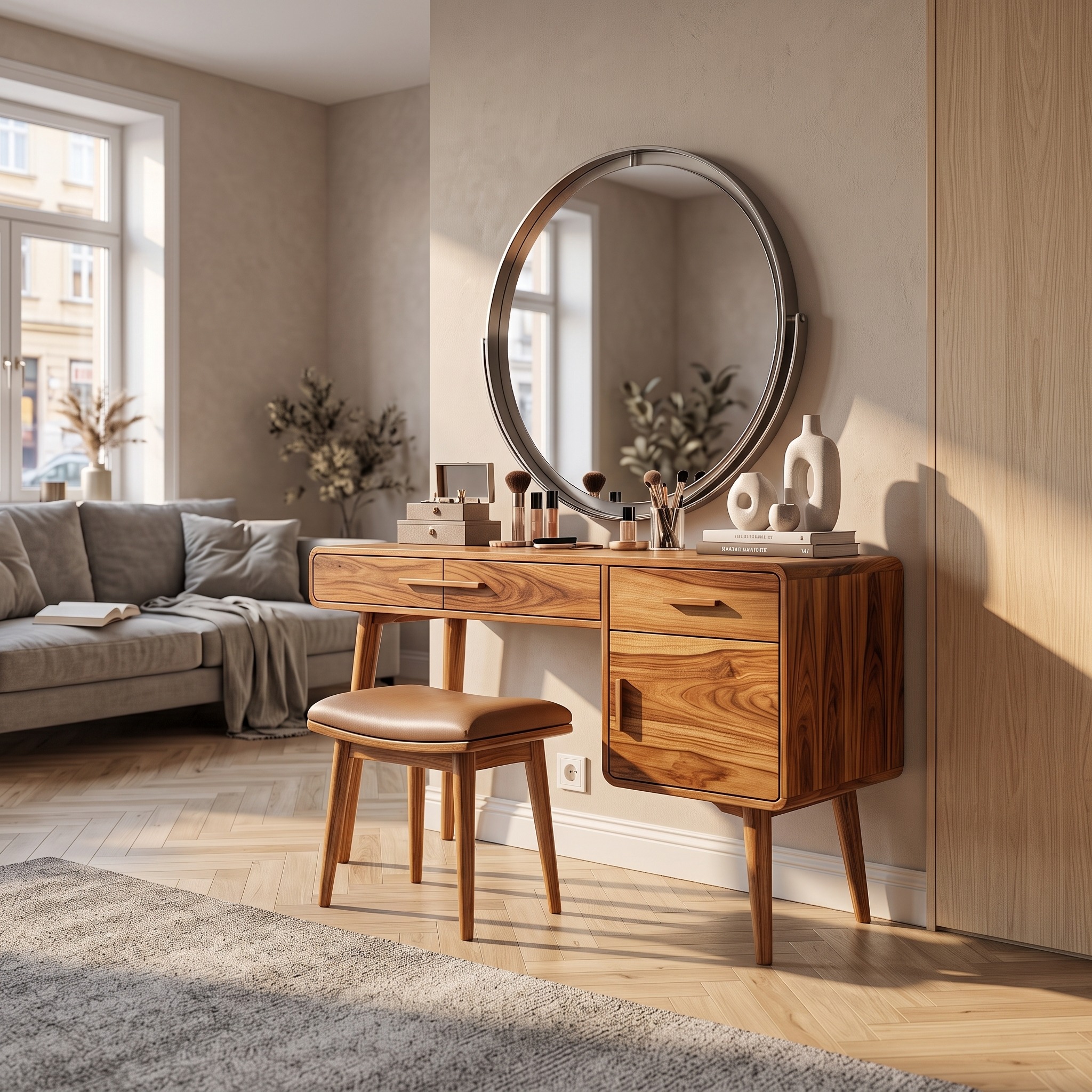 Contemporary Makeup Vanity Table with Storage, Modern Bedroom Dressing Desk & Beauty Station