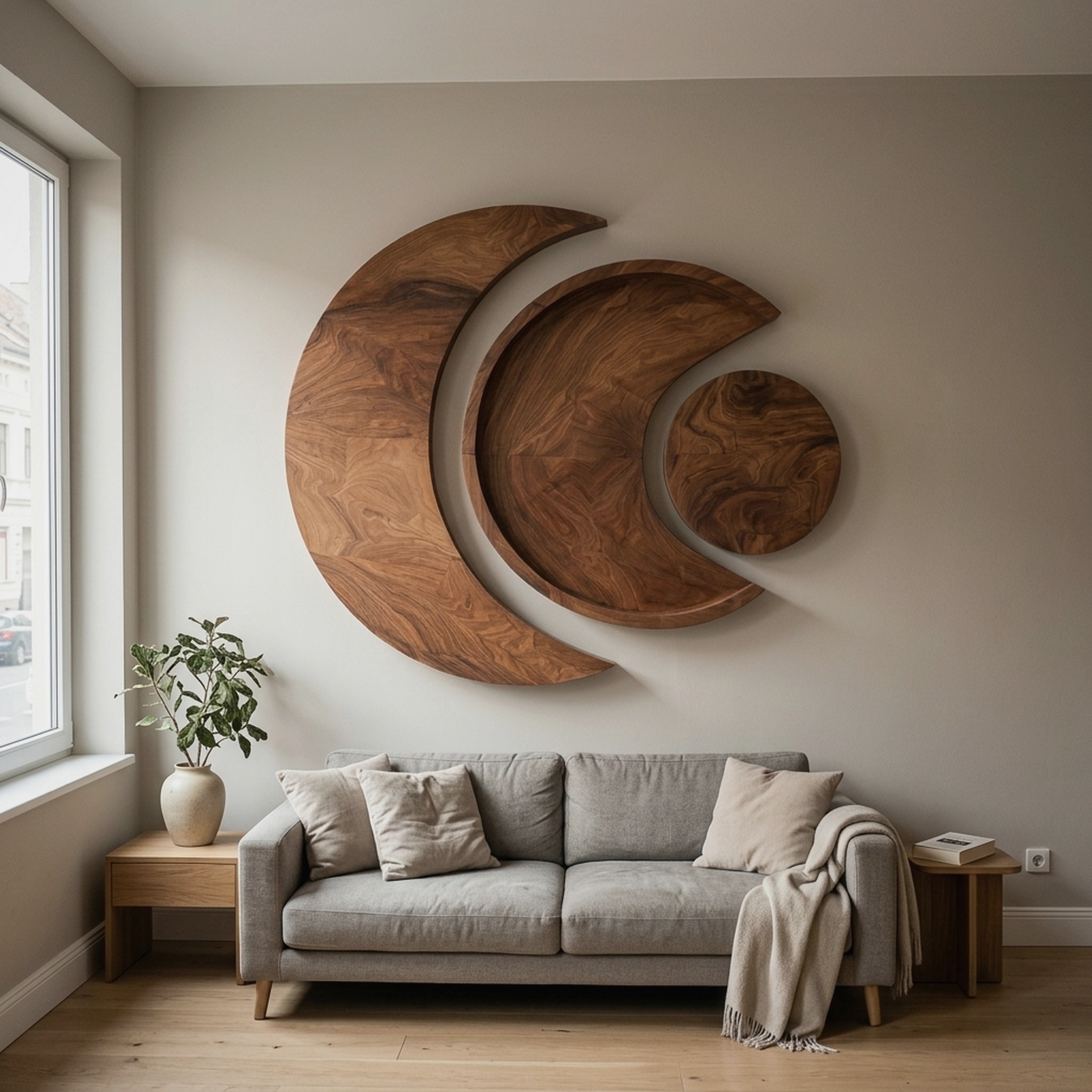 Contemporary Moon Phase Wood Wall Art for Living Decor