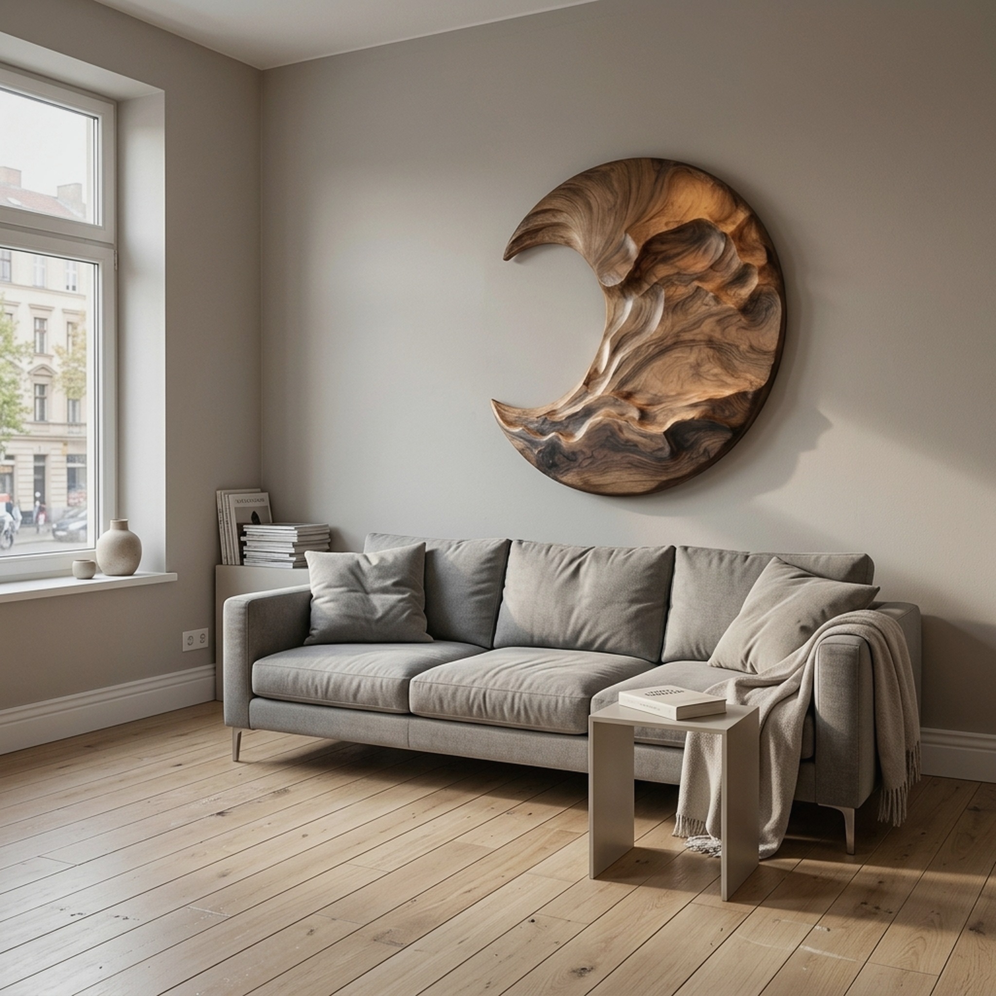 Contemporary Moon Wooden Wall Art for Living Room