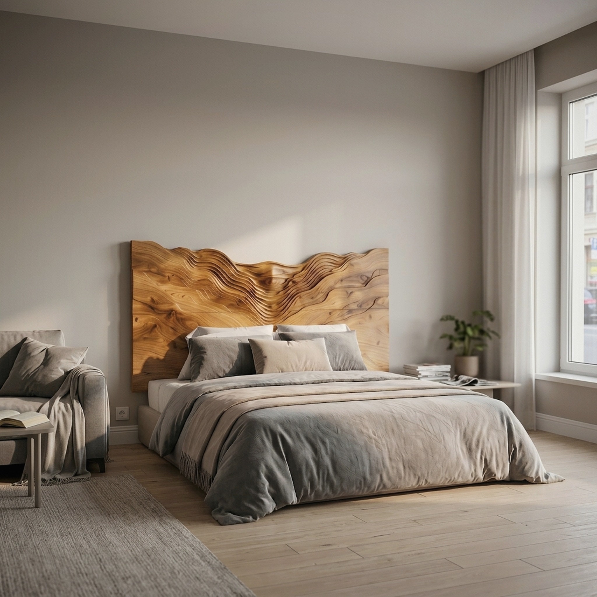 Contemporary Mountain Range Headboard Wooden Bed Headboard for Bedroom