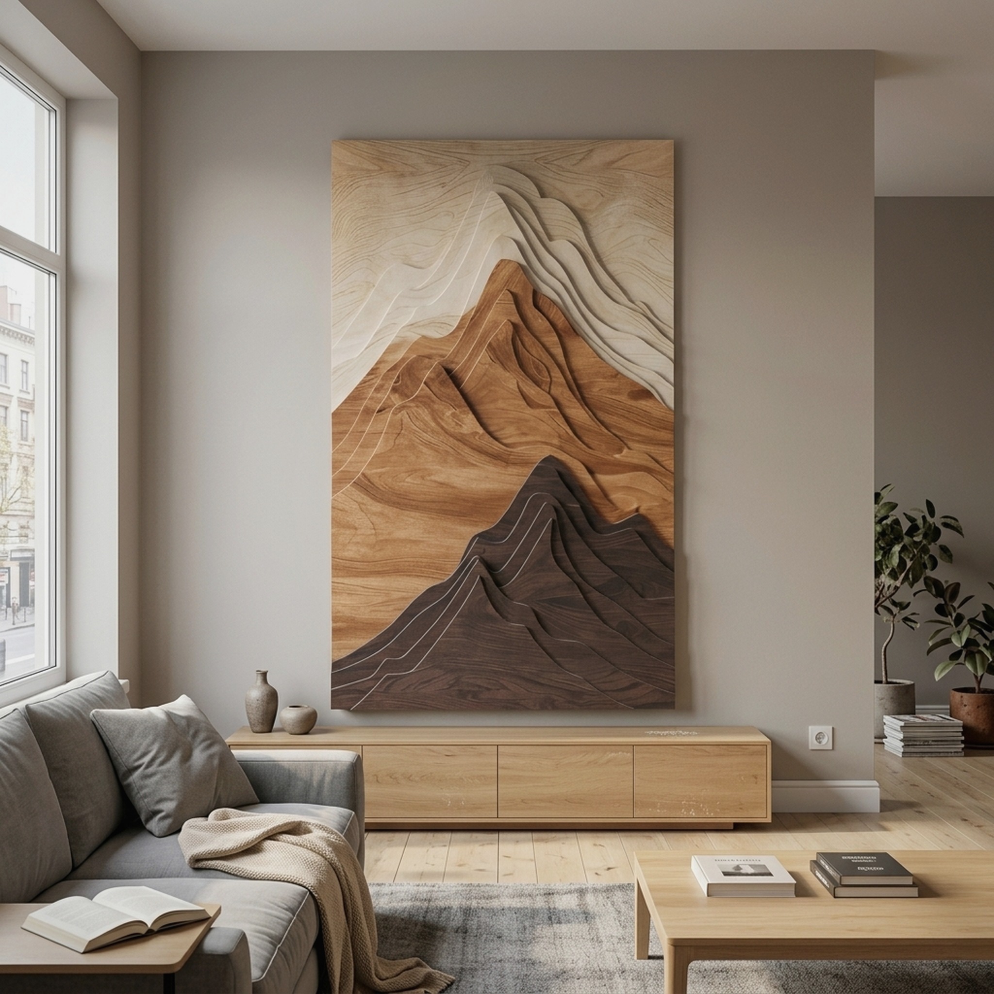 Contemporary Mountain Wall Sculpture for Entryway