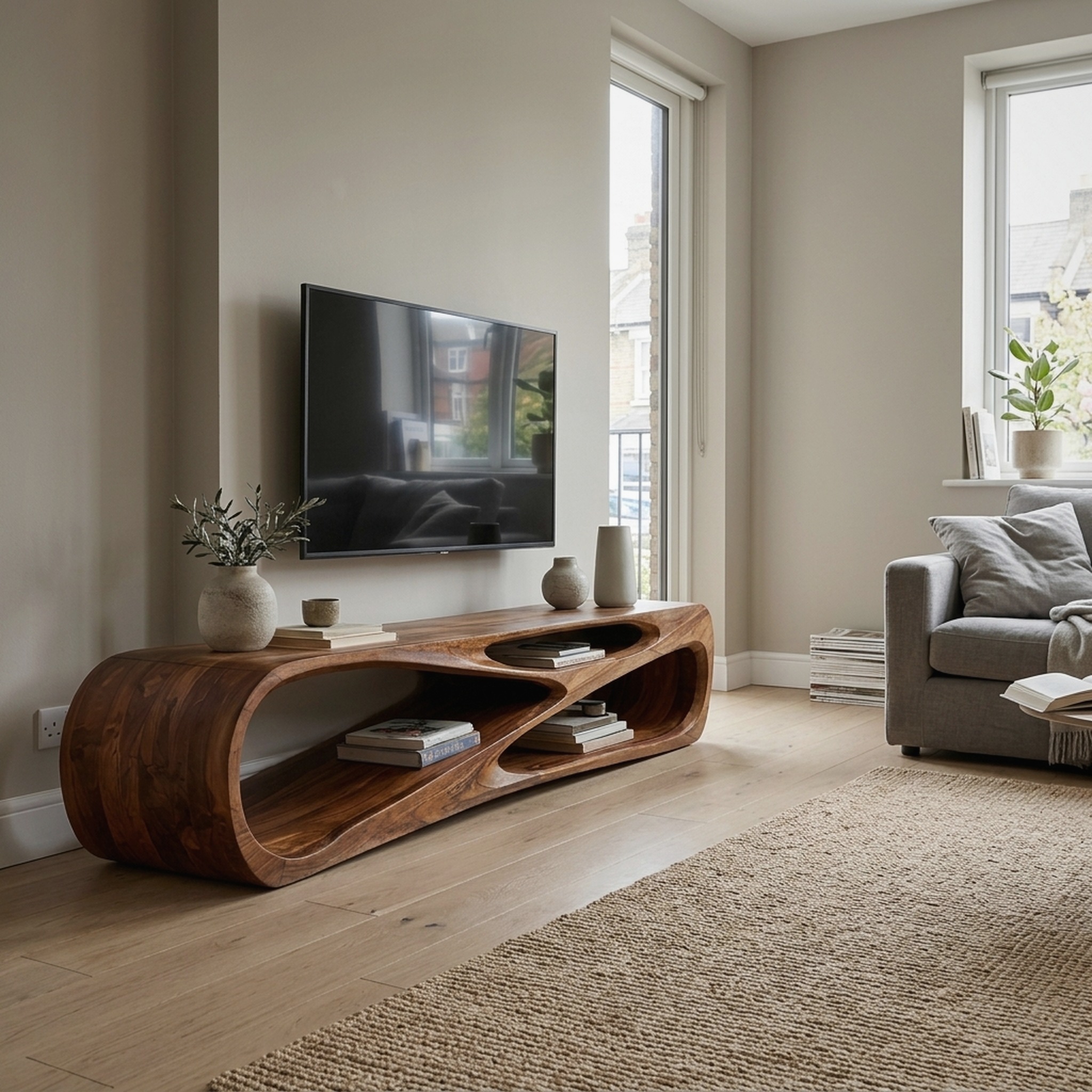 Contemporary Natural Wood Media Console for Living Room Decor
