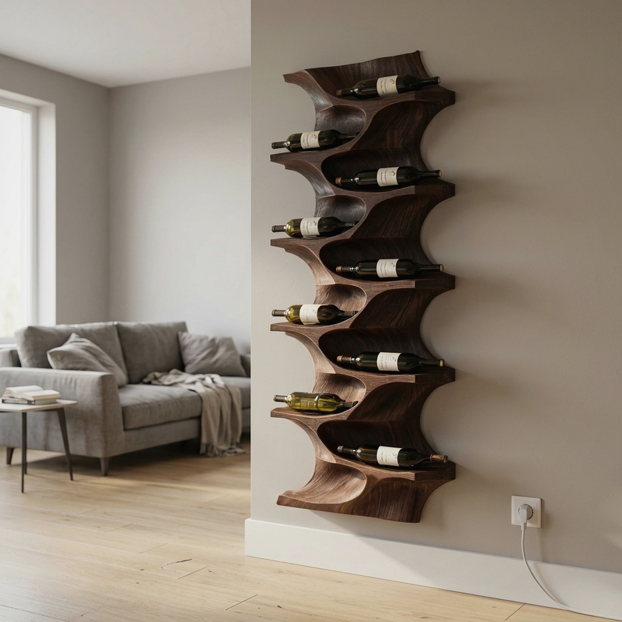 Contemporary Natural Wood Wine Rack for Dining Room Wall Display