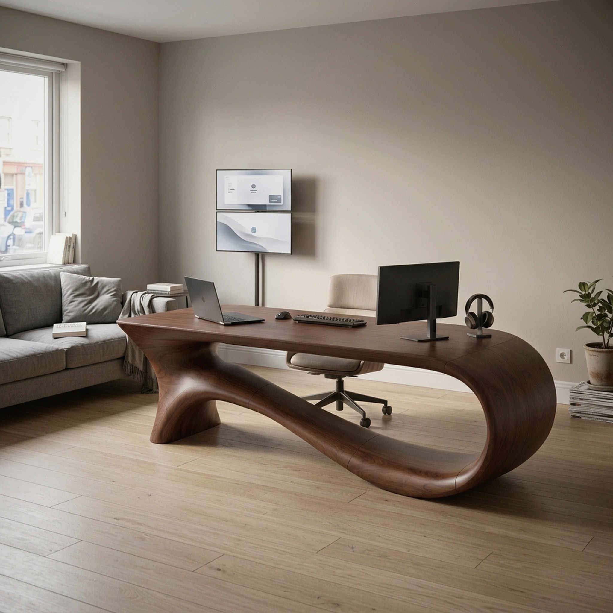 Contemporary Office Desk with Asymmetrical Curved Legs for Workspace