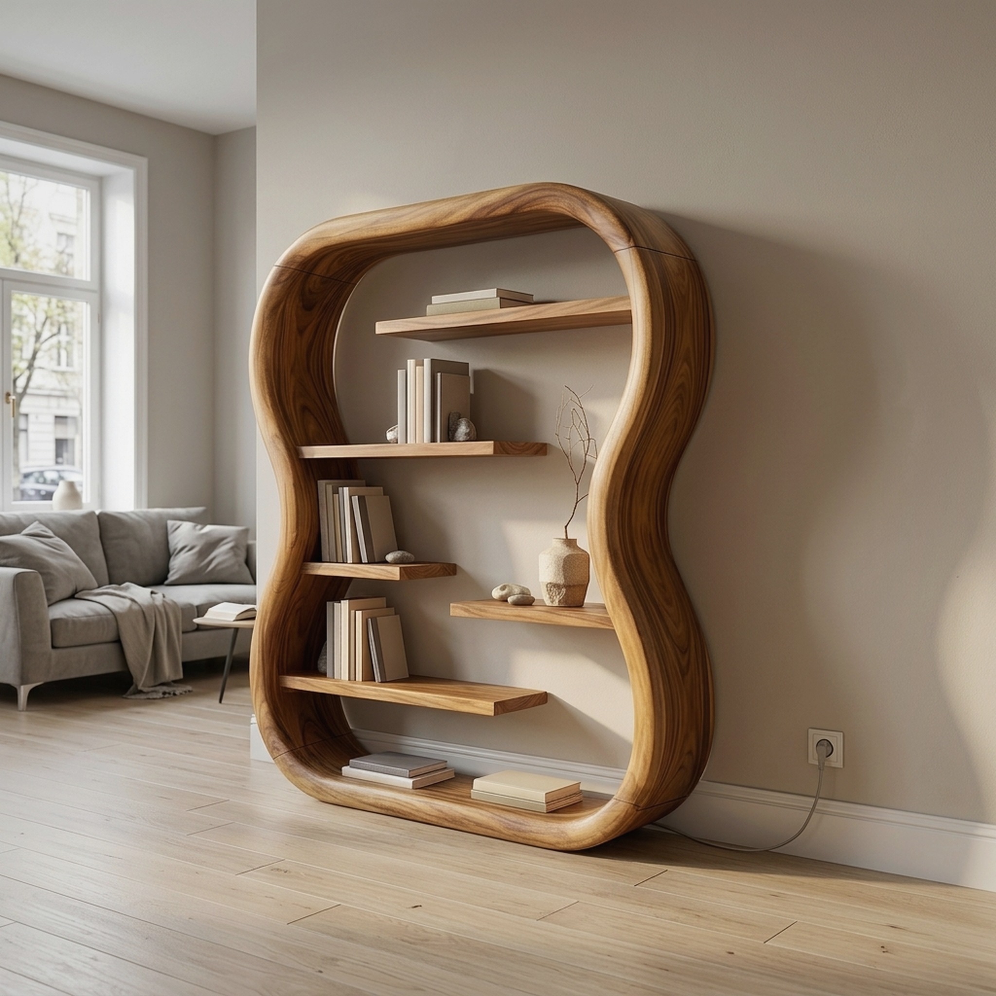 Contemporary Organic Bookshelf with Curved Frame