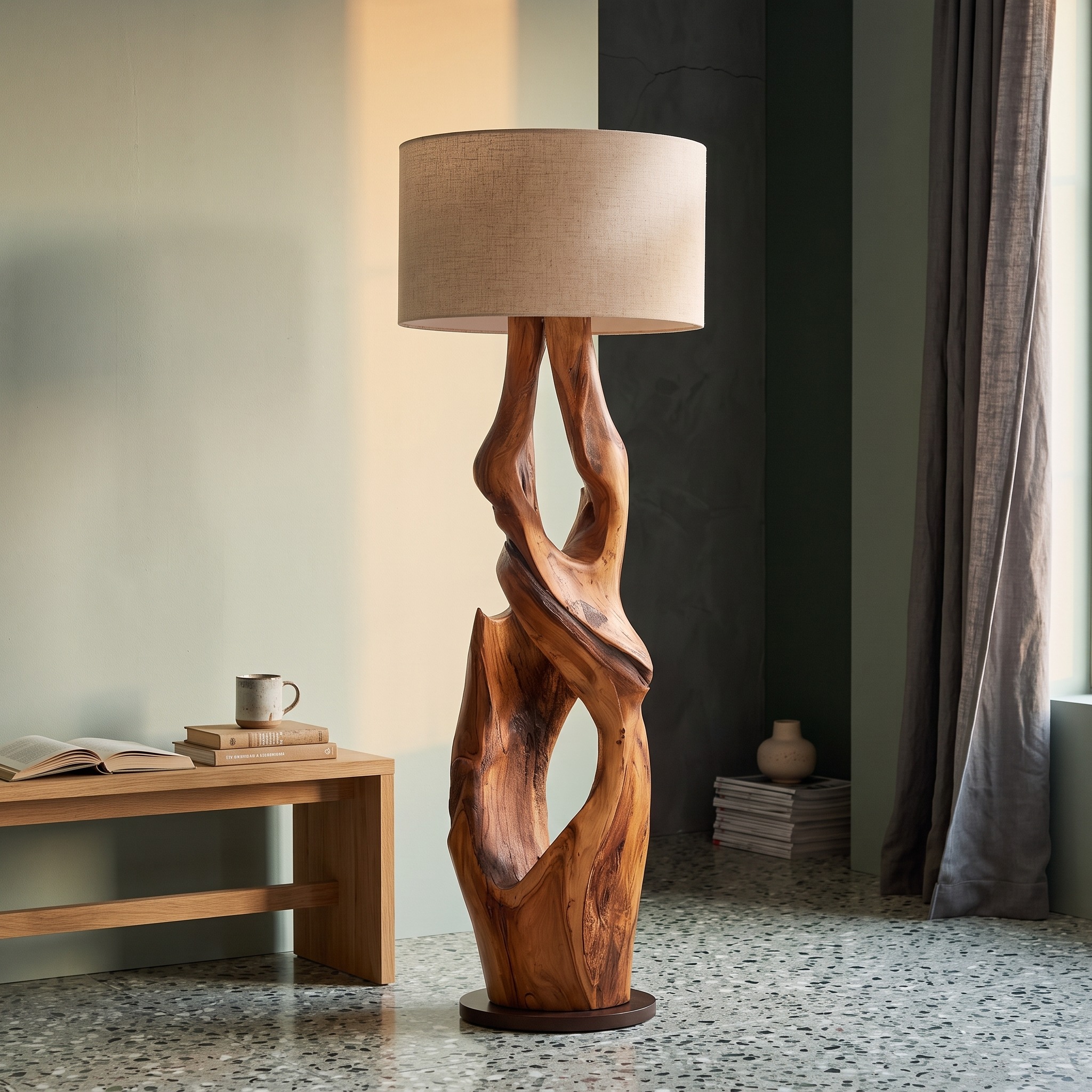 Contemporary Organic Floor Lamp with Artistic Hollow Wood Structure, Luxury Standing Light