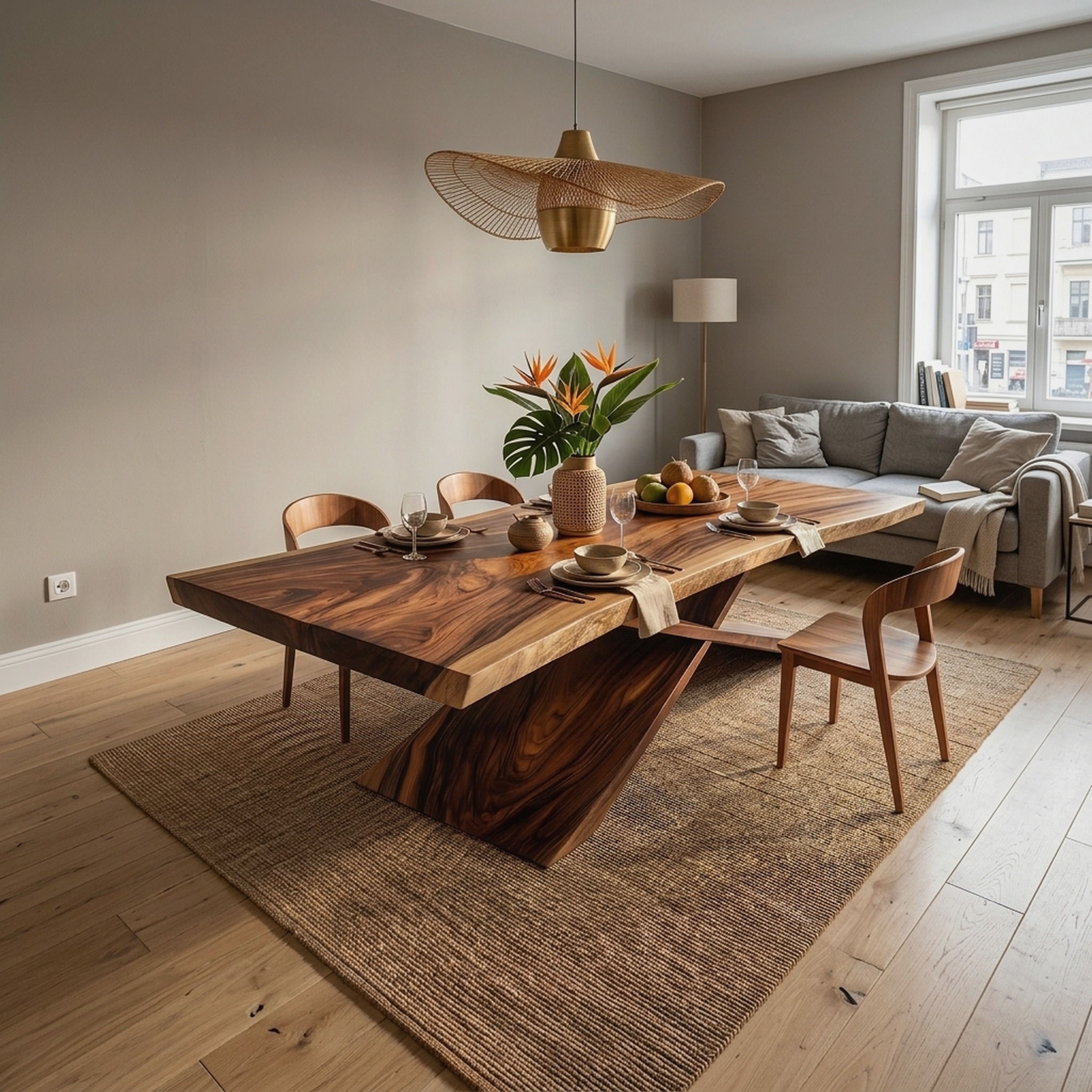 Contemporary Organic Live Edge Solid Wood Dining Table, Modern Handcrafted Hardwood Kitchen Dinner Table for Dining Room