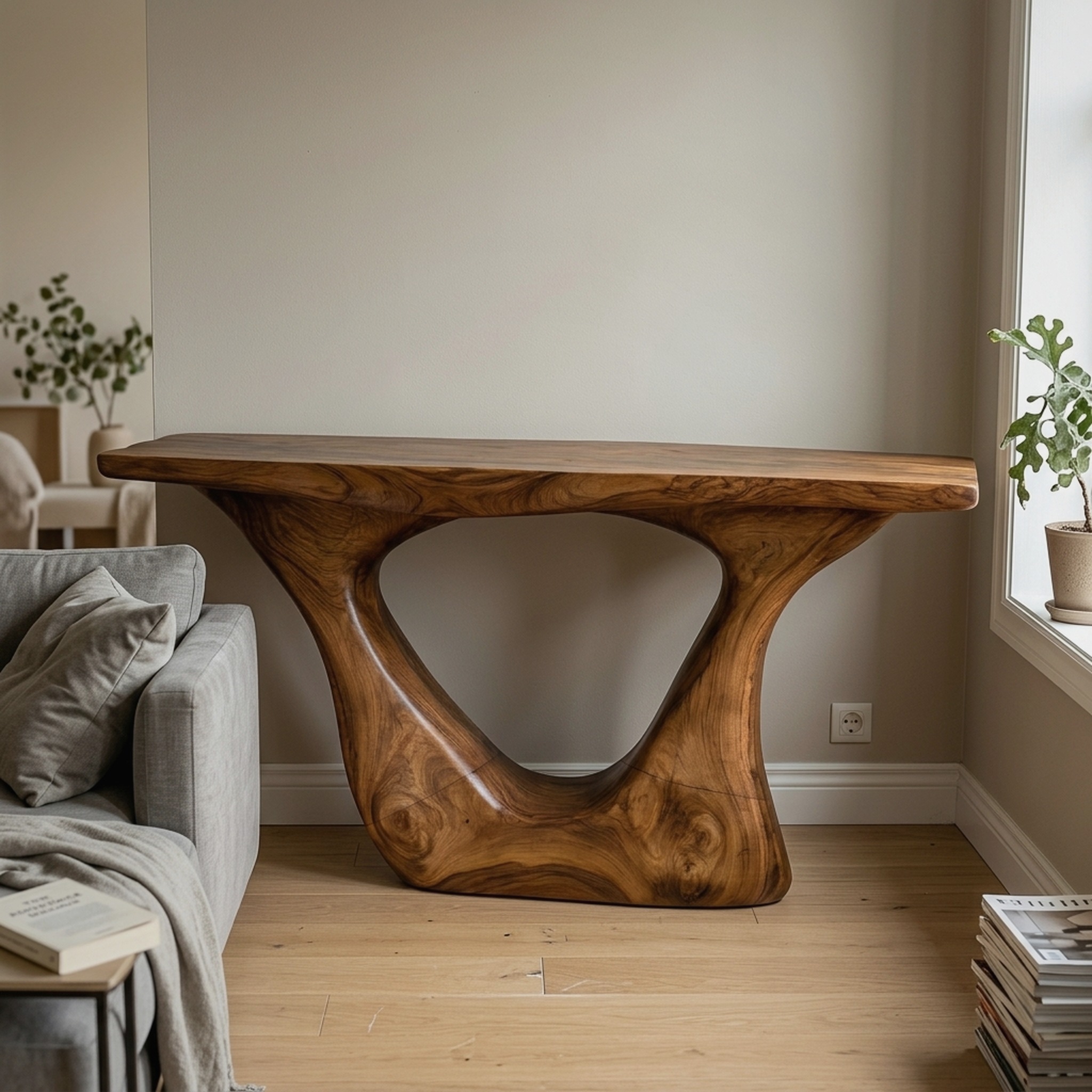 Contemporary Organic Sculptural Console Table for Entryway and Living Room Space