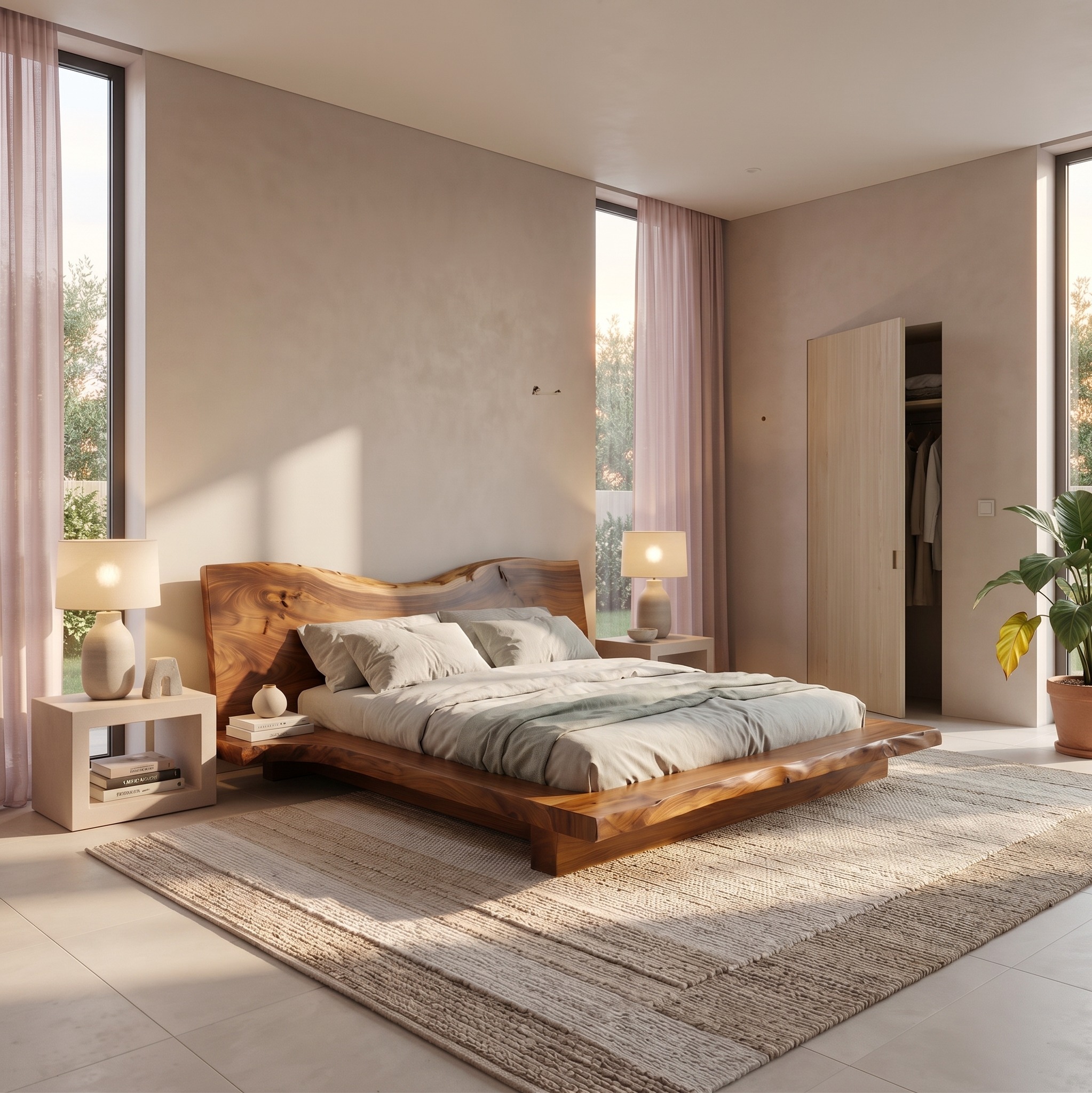 Contemporary Platform Bed Frame, Handcrafted Solid Wood Headboard Platform Bed, King Queen Bedroom Furniture Bedframe