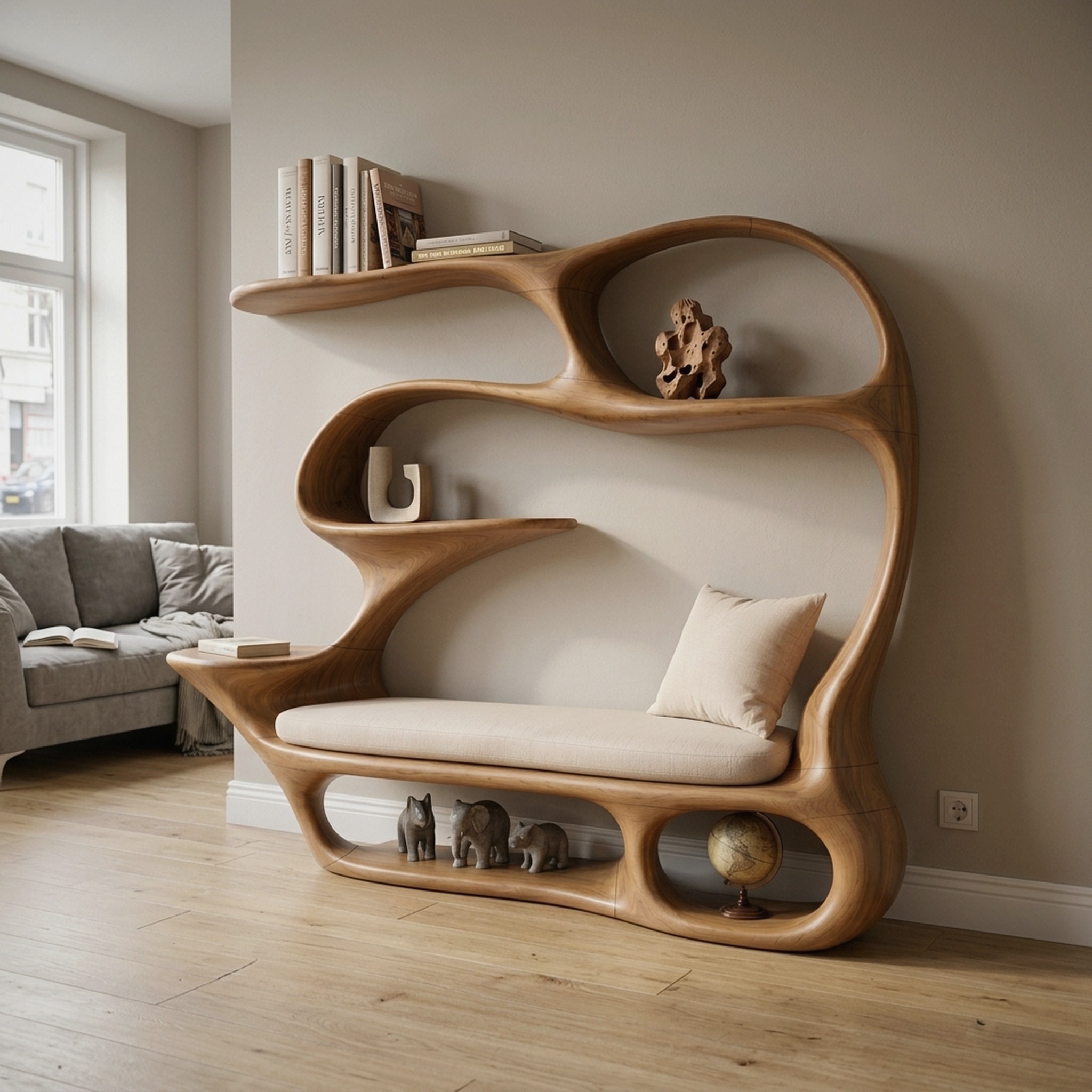 Contemporary Reading Seat Bookcase for Home Library