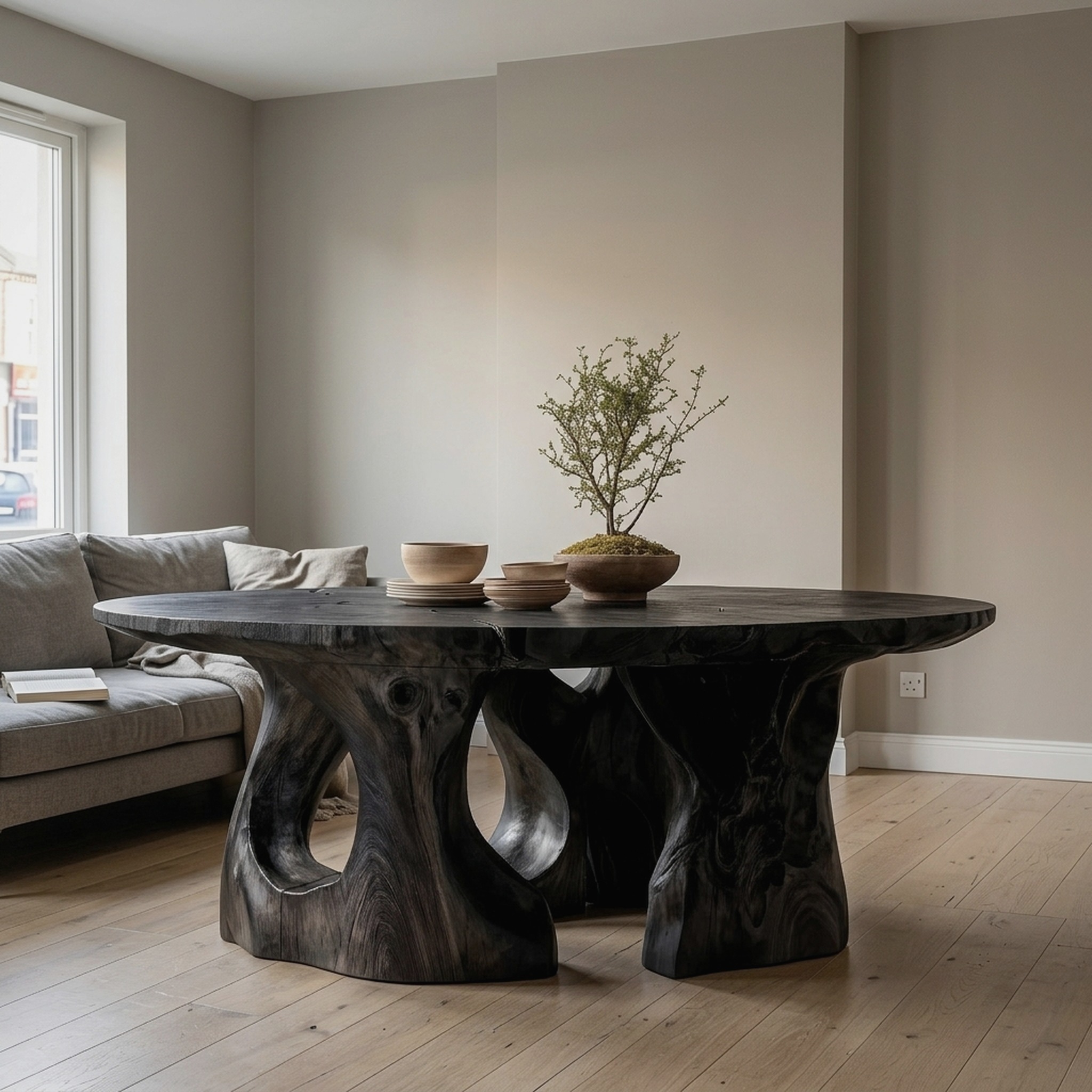 Contemporary Round Dining Table with Abstract Cutout Design for Dining Room and Kitchen