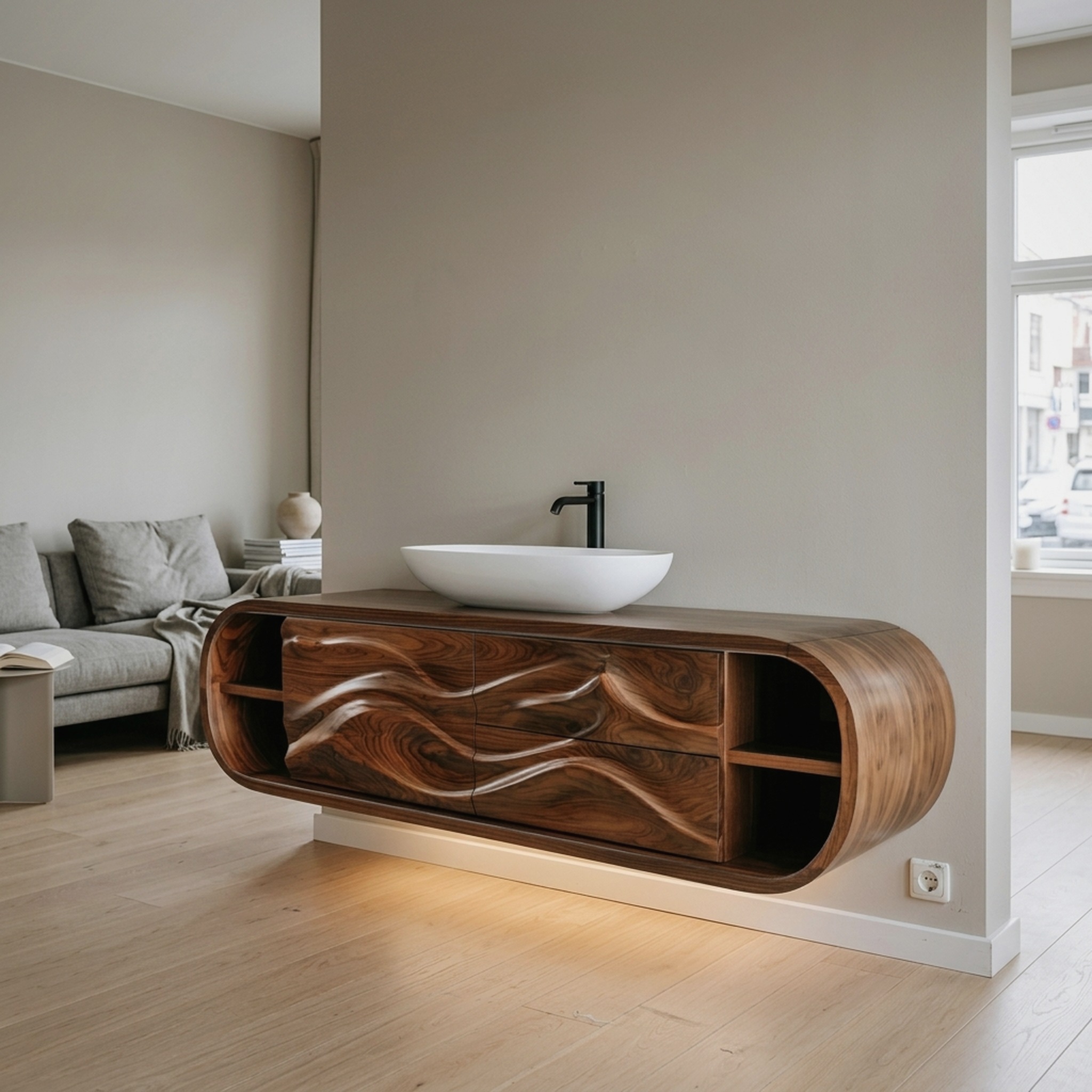 Contemporary Rounded Floating Bathroom Vanity for Modern Bathroom