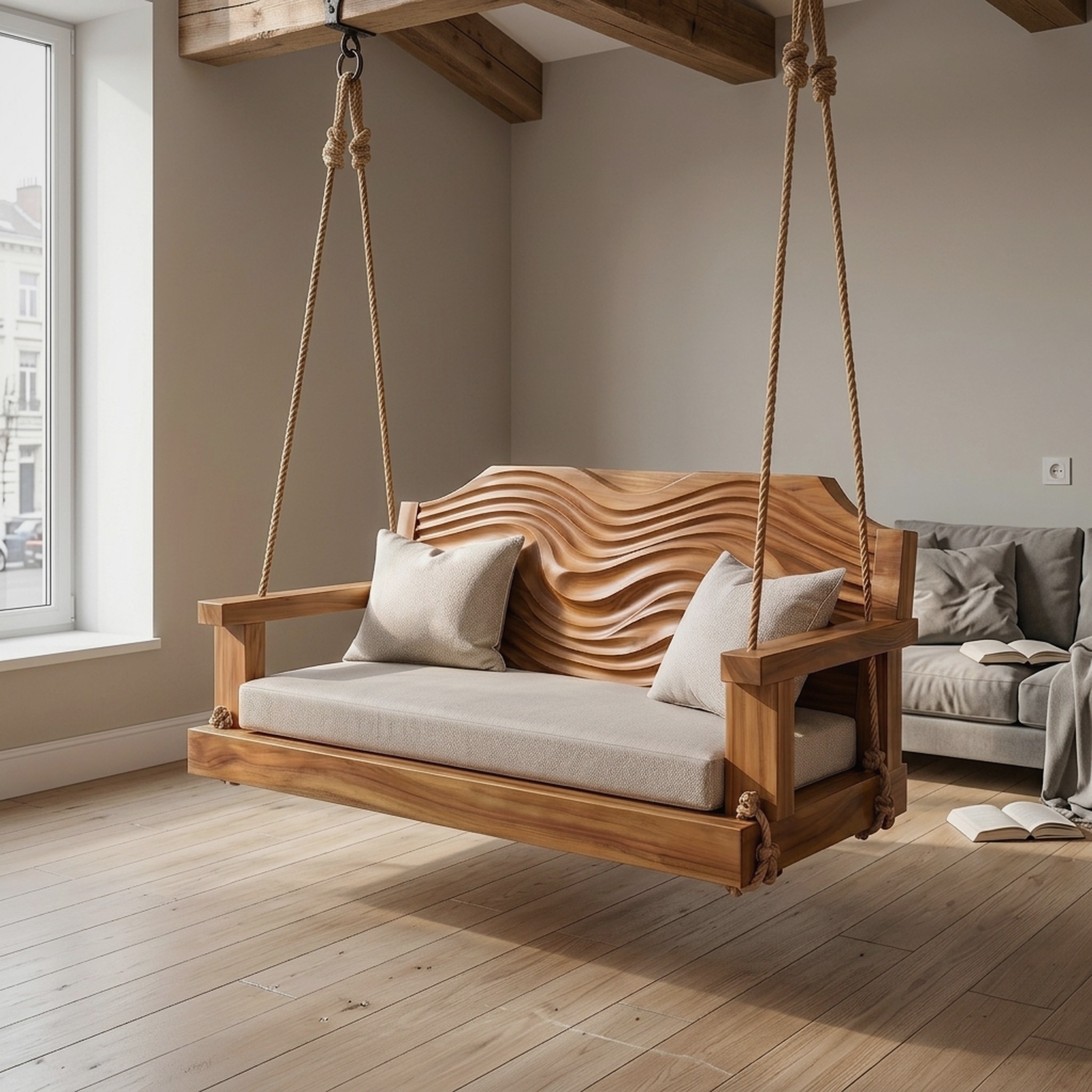 Contemporary Sculptural Back Indoor Swing Reading Corner Interior